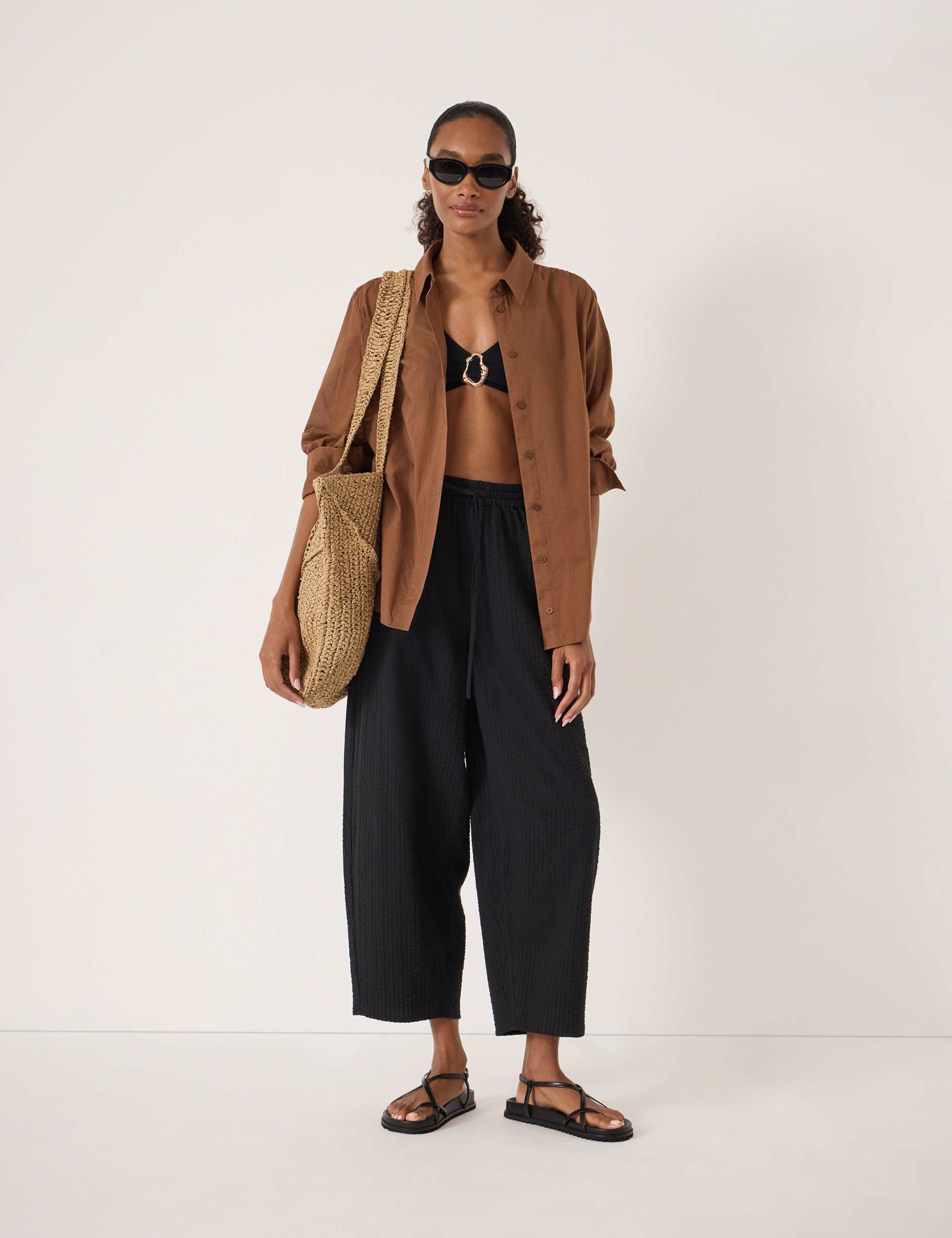 Pure Cotton Barrel Leg Cropped Trousers 3 of 5