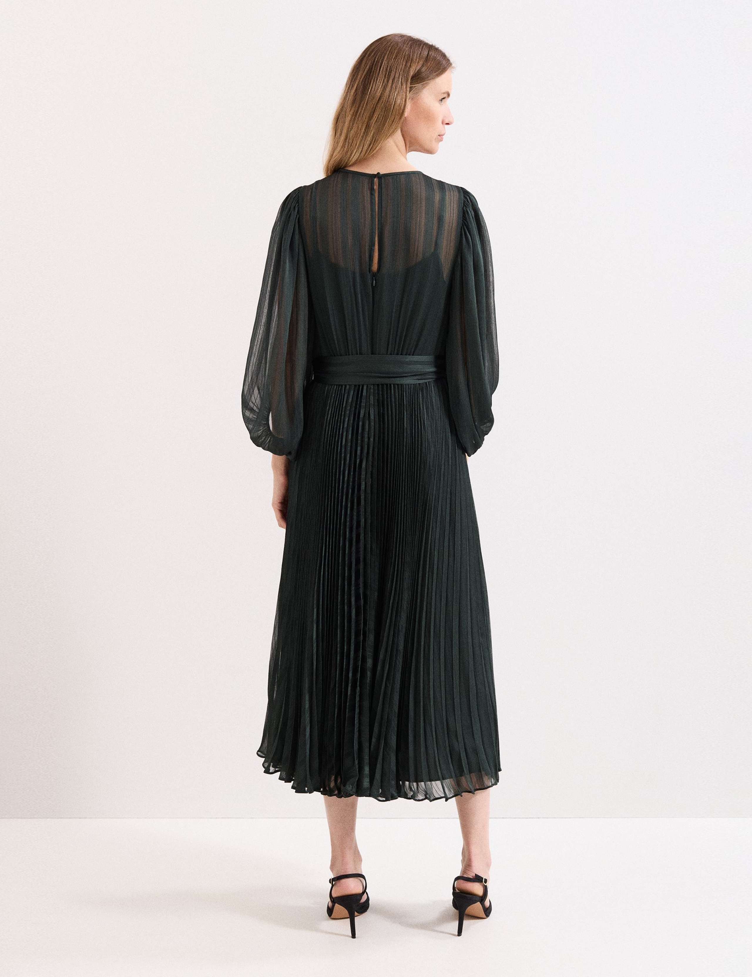 Sheer Plisse Pleated Midi Waisted Dress 5 of 8