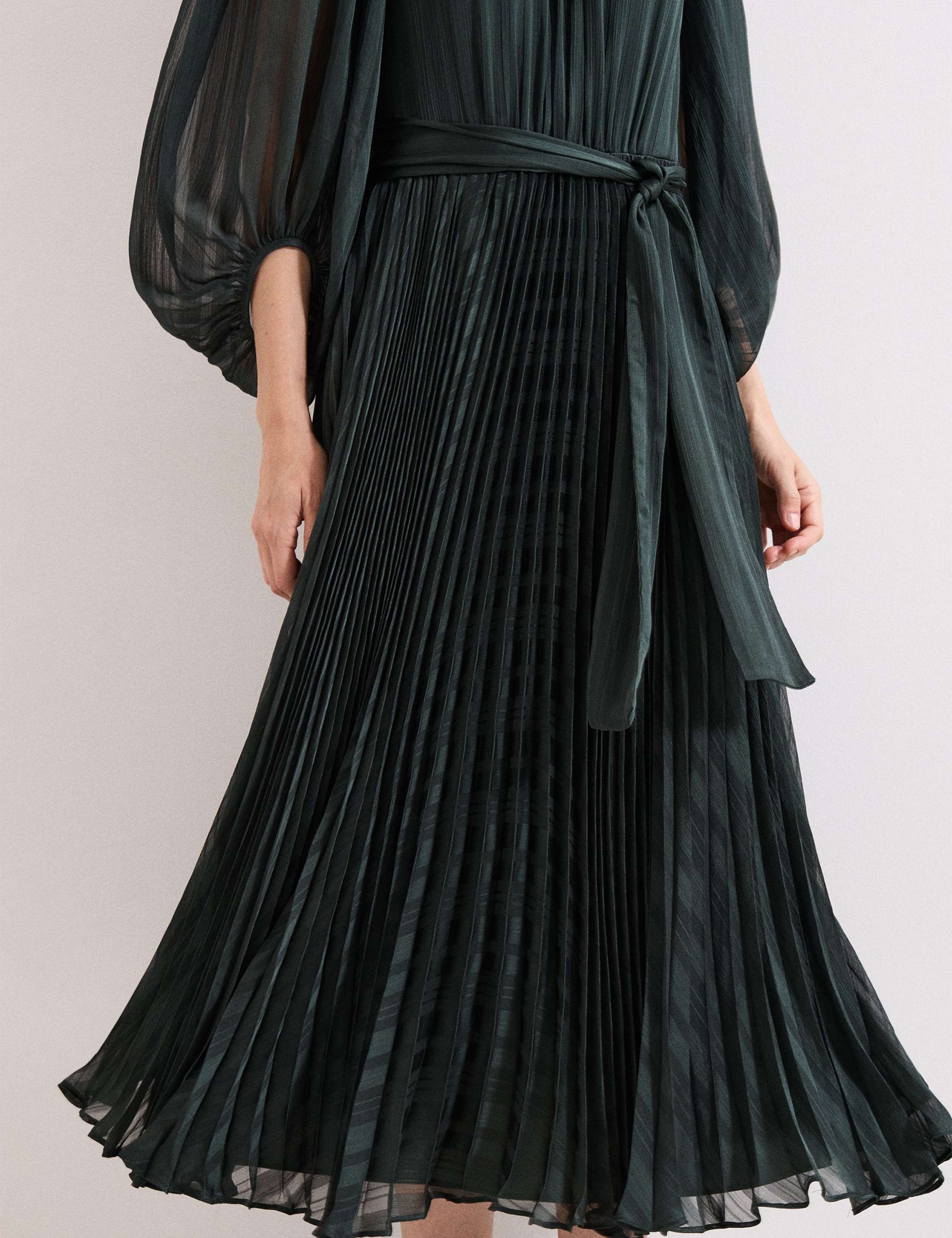 Sheer Plisse Pleated Midi Waisted Dress 7 of 8