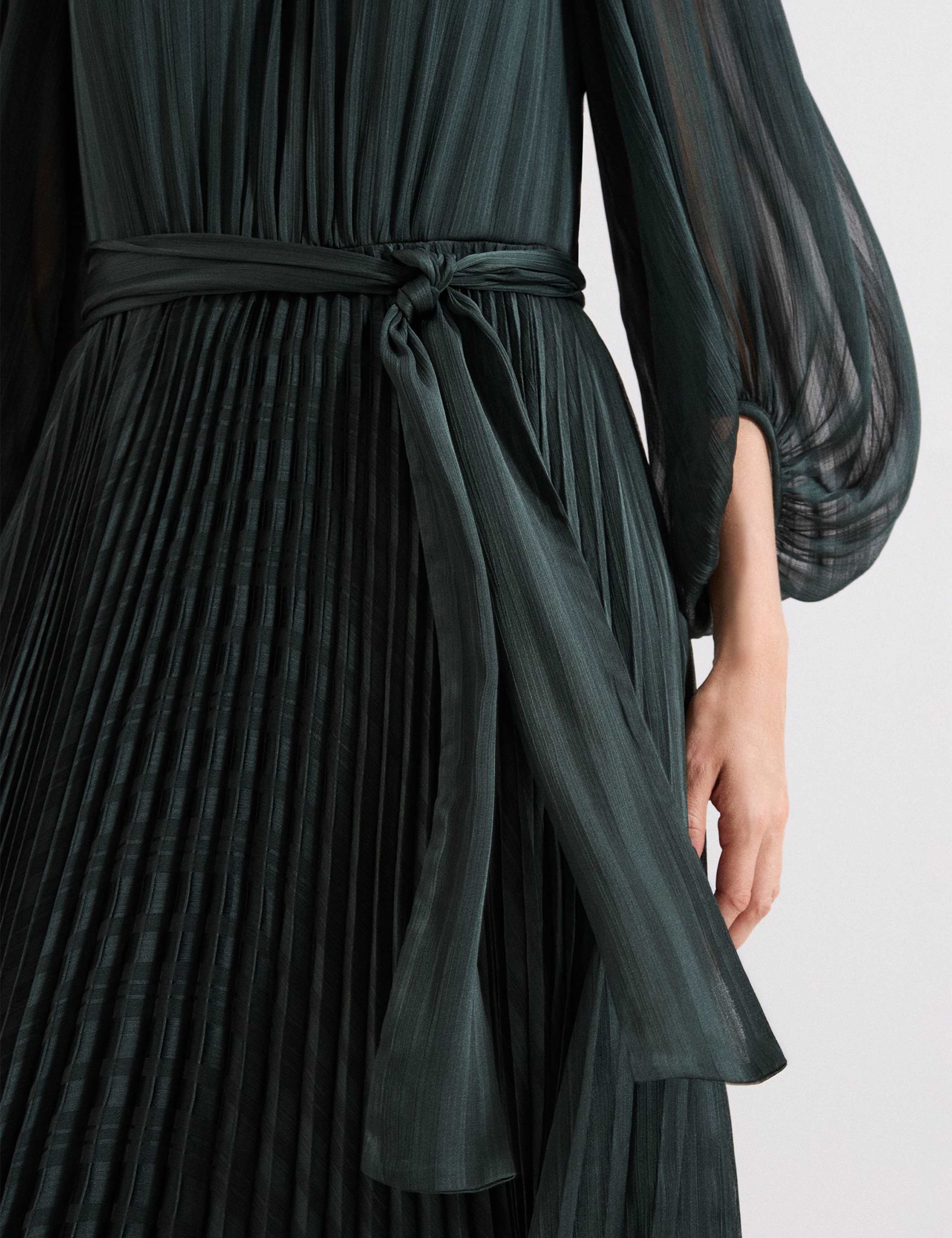 Sheer Plisse Pleated Midi Waisted Dress 8 of 8