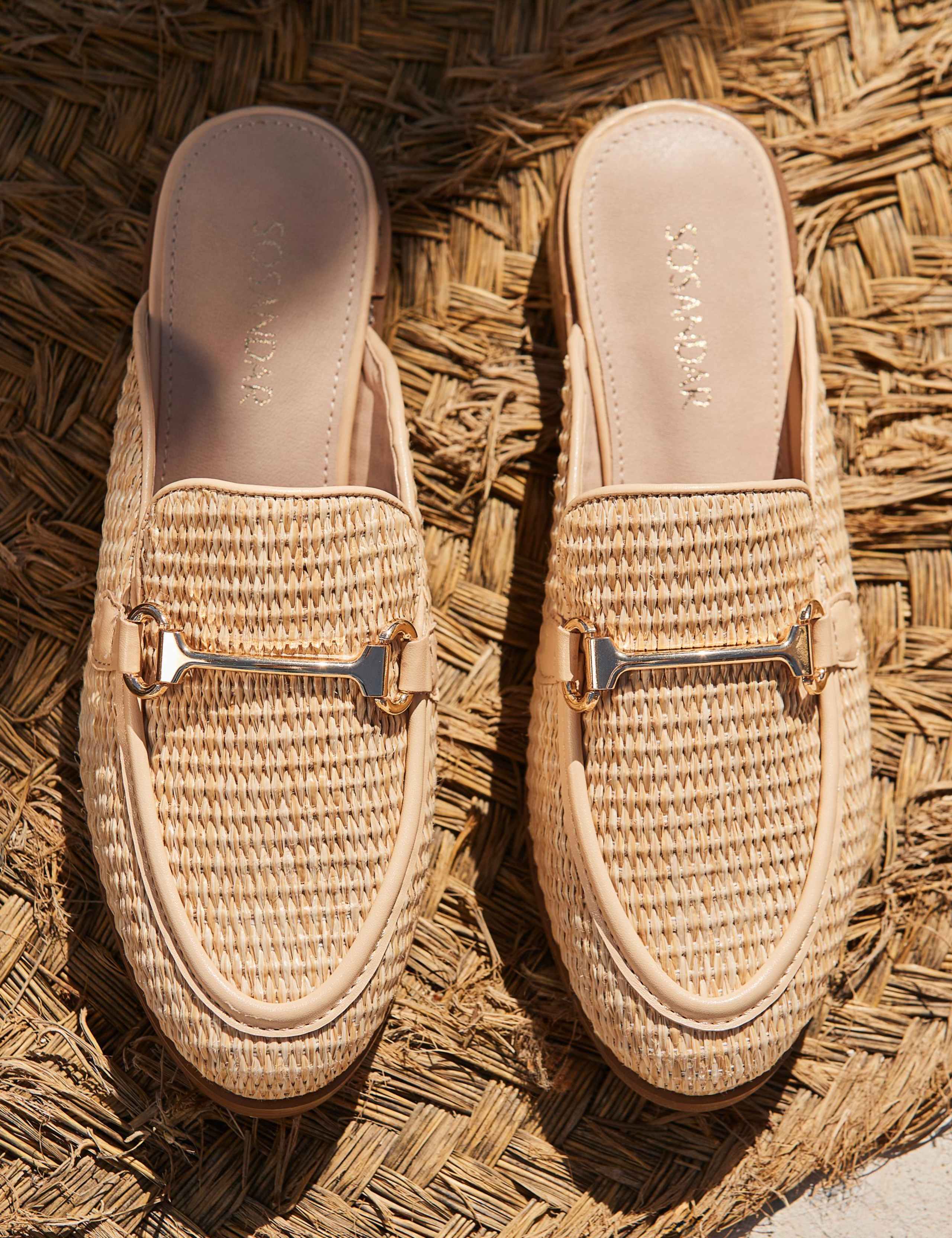 Raffia Bar Slip On Flat Mule Loafers 3 of 6