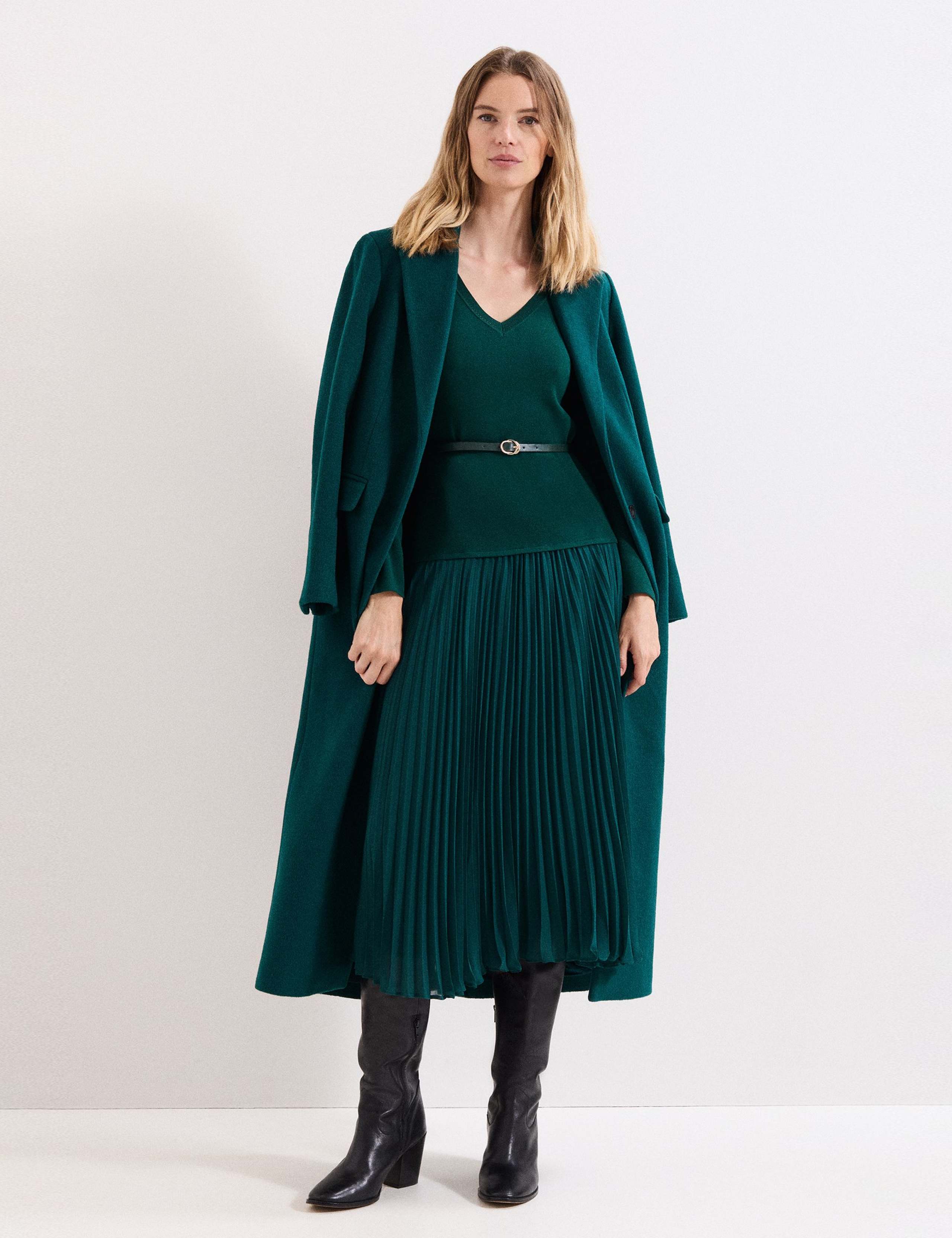 V-Neck Belted Midi Jumper Dress 4 of 8