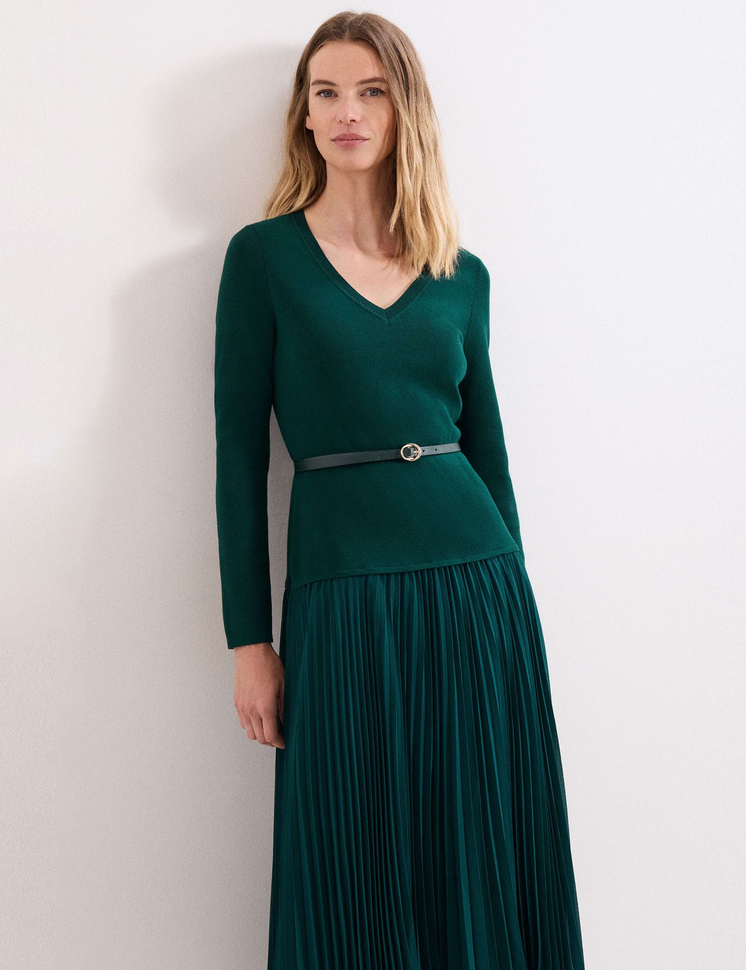 V-Neck Belted Midi Jumper Dress 6 of 8