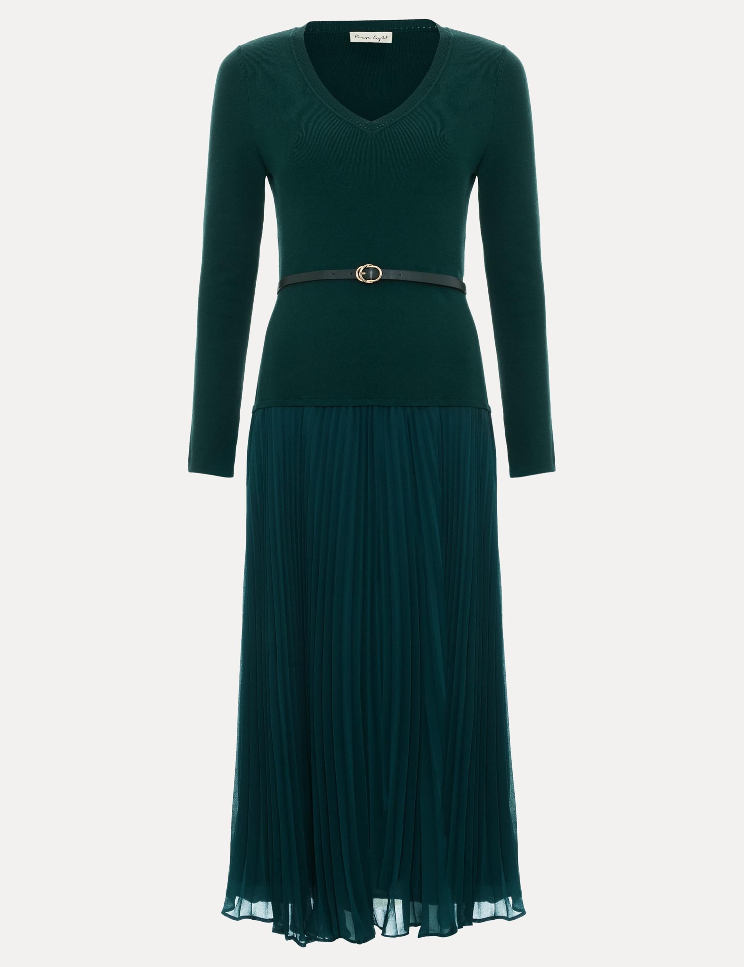 V-Neck Belted Midi Jumper Dress 2 of 8