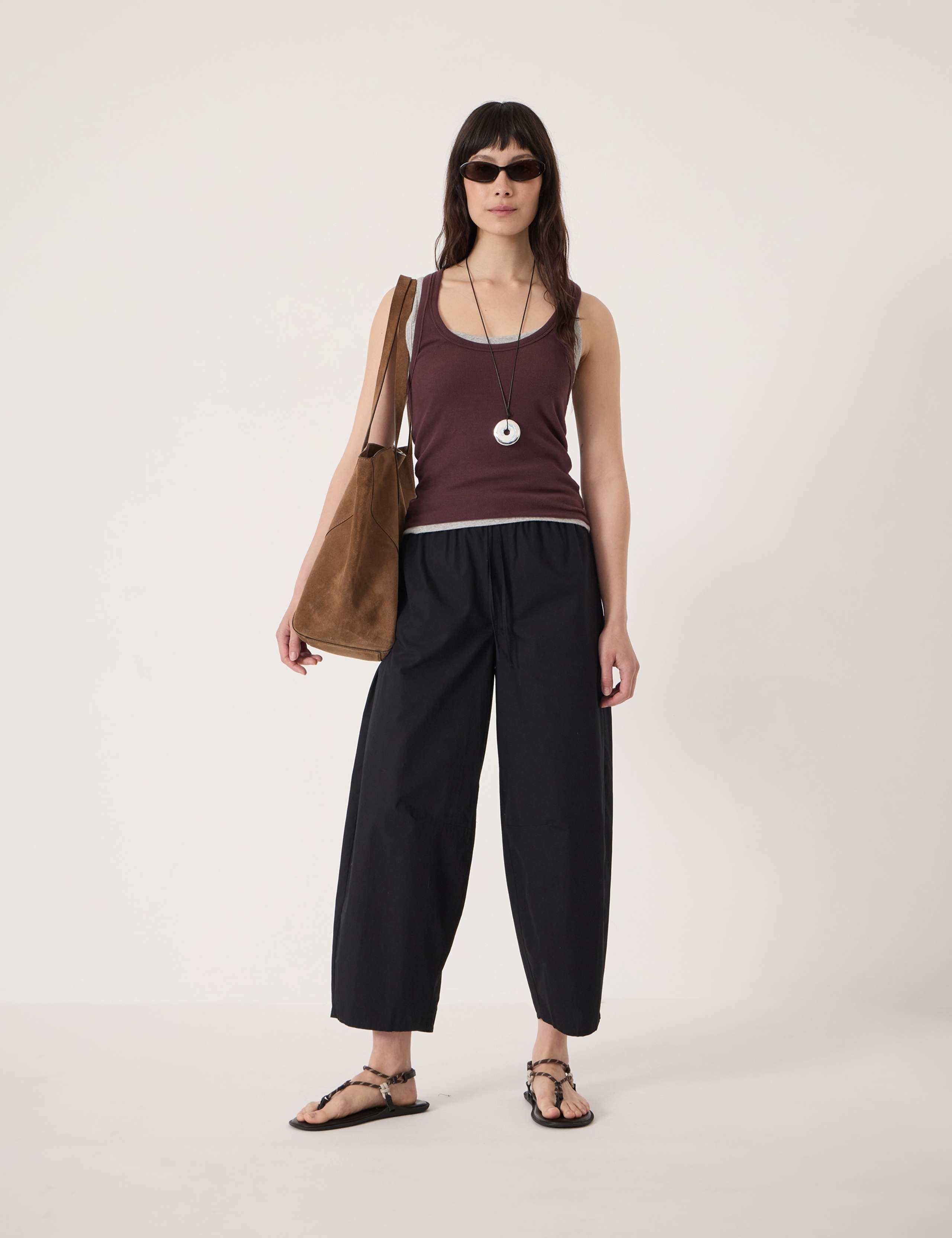 Pure Cotton Barrel Leg Cropped Trousers 3 of 5