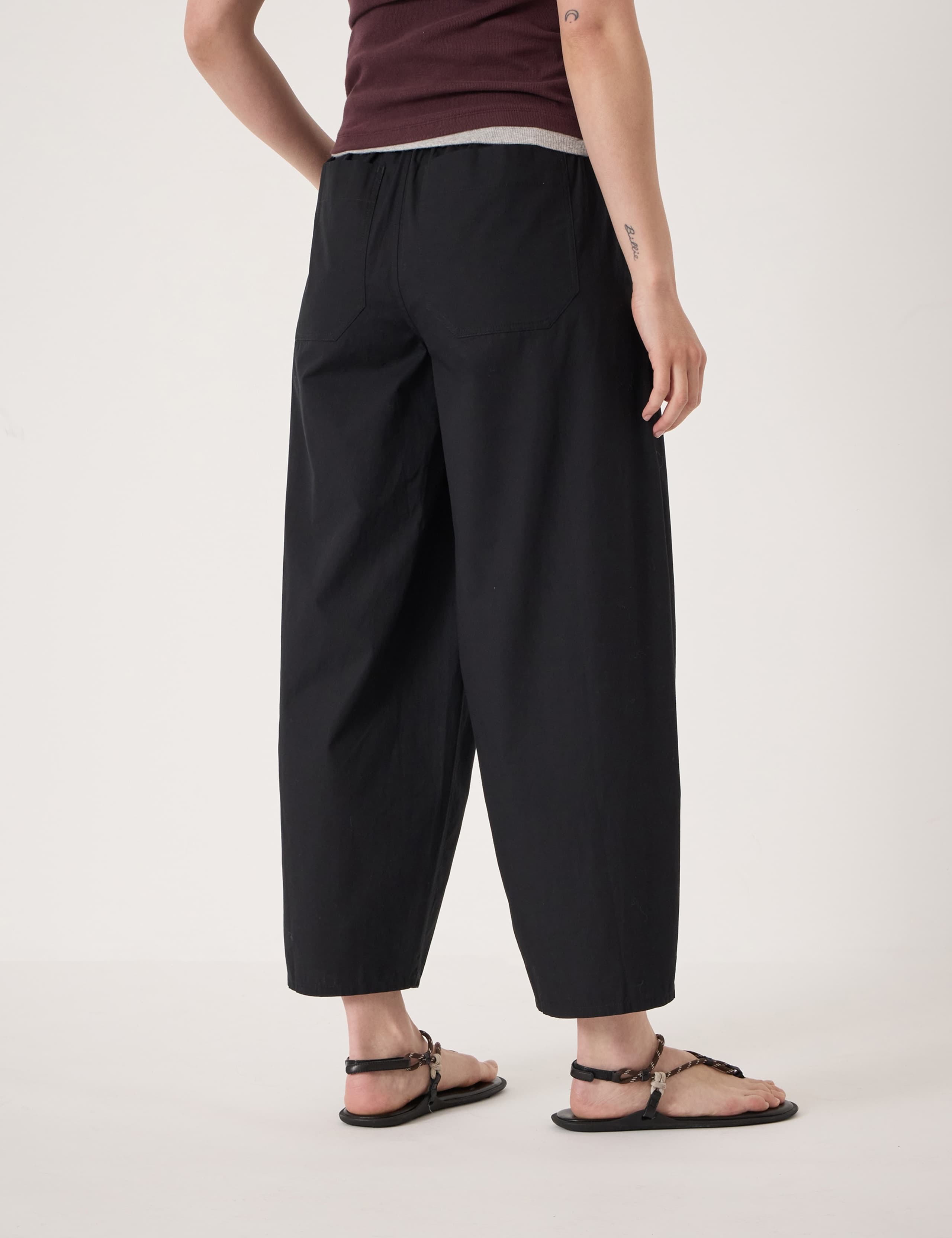 Pure Cotton Barrel Leg Cropped Trousers 5 of 5