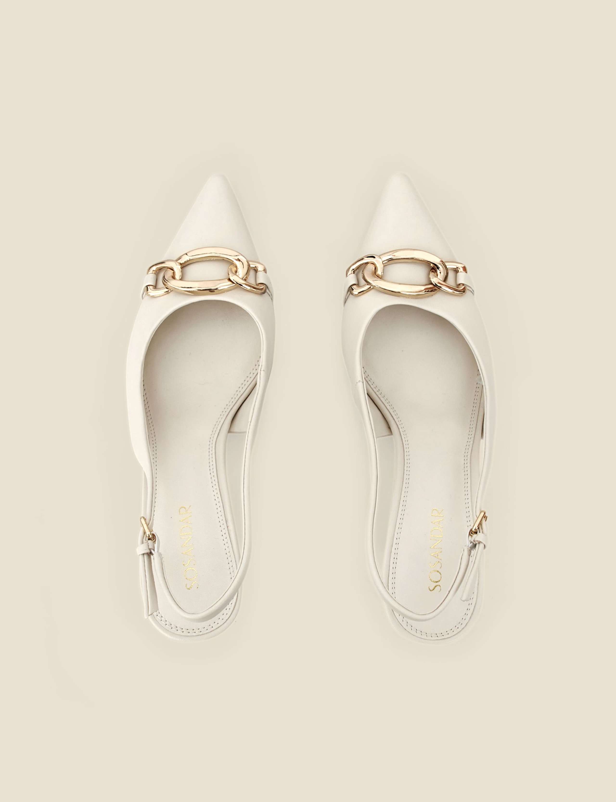 Leather Chain Kitten Heel Slingback Shoes 3 of 4