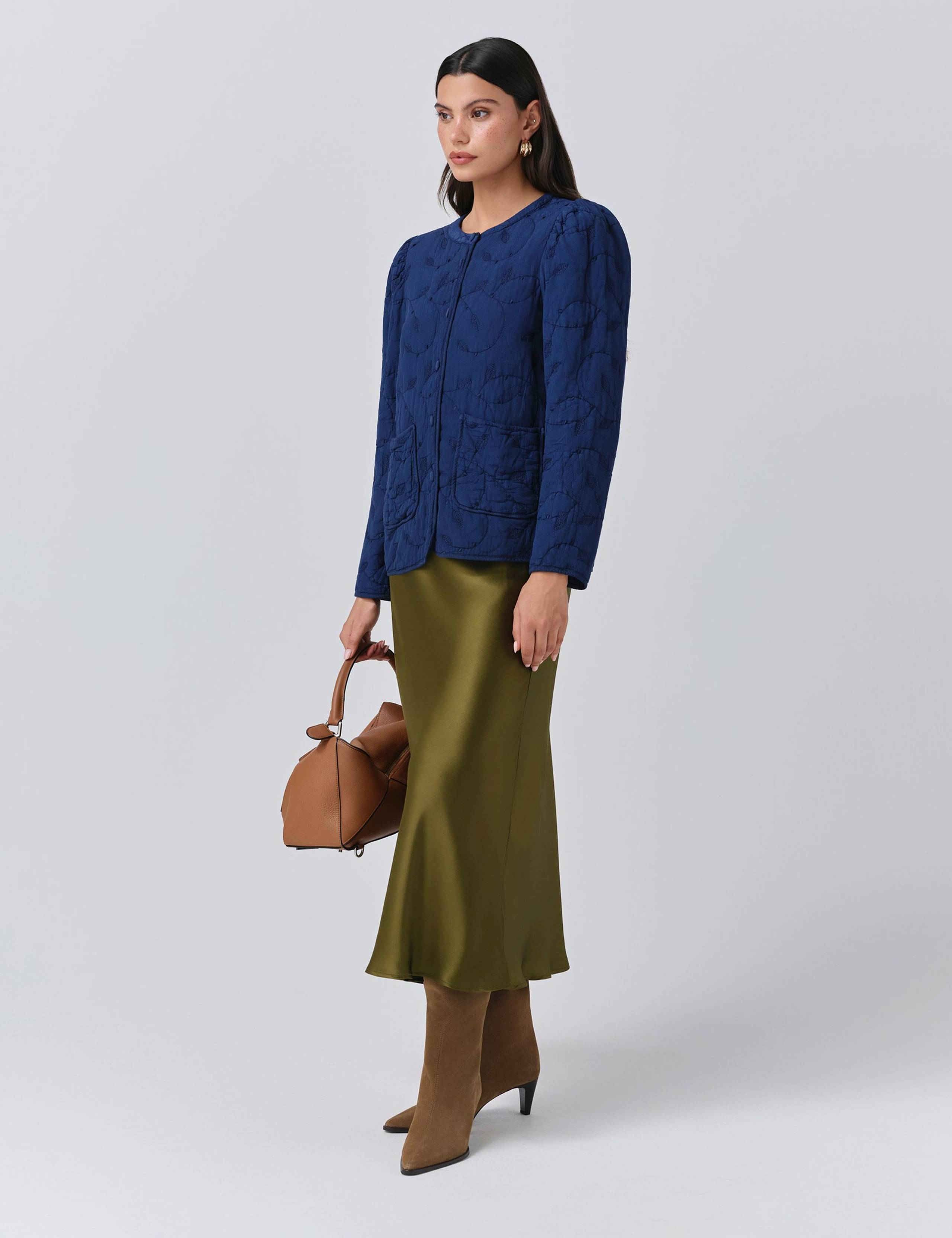 Crepe Quilted Collarless Jacket 3 of 5