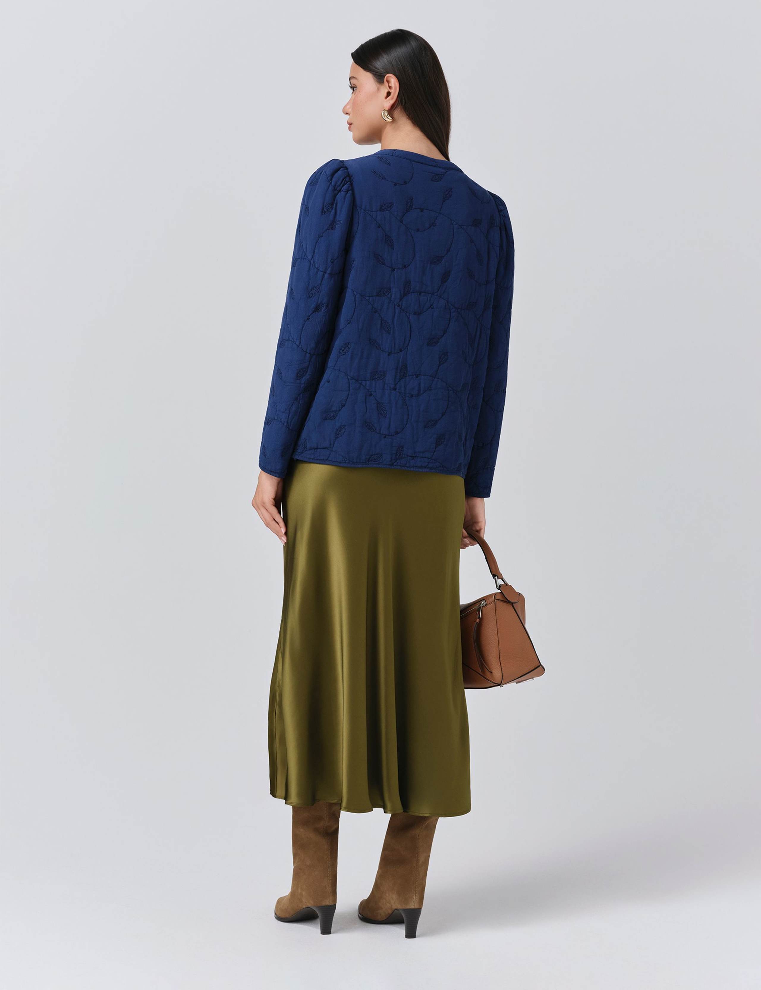 Crepe Quilted Collarless Jacket 4 of 5