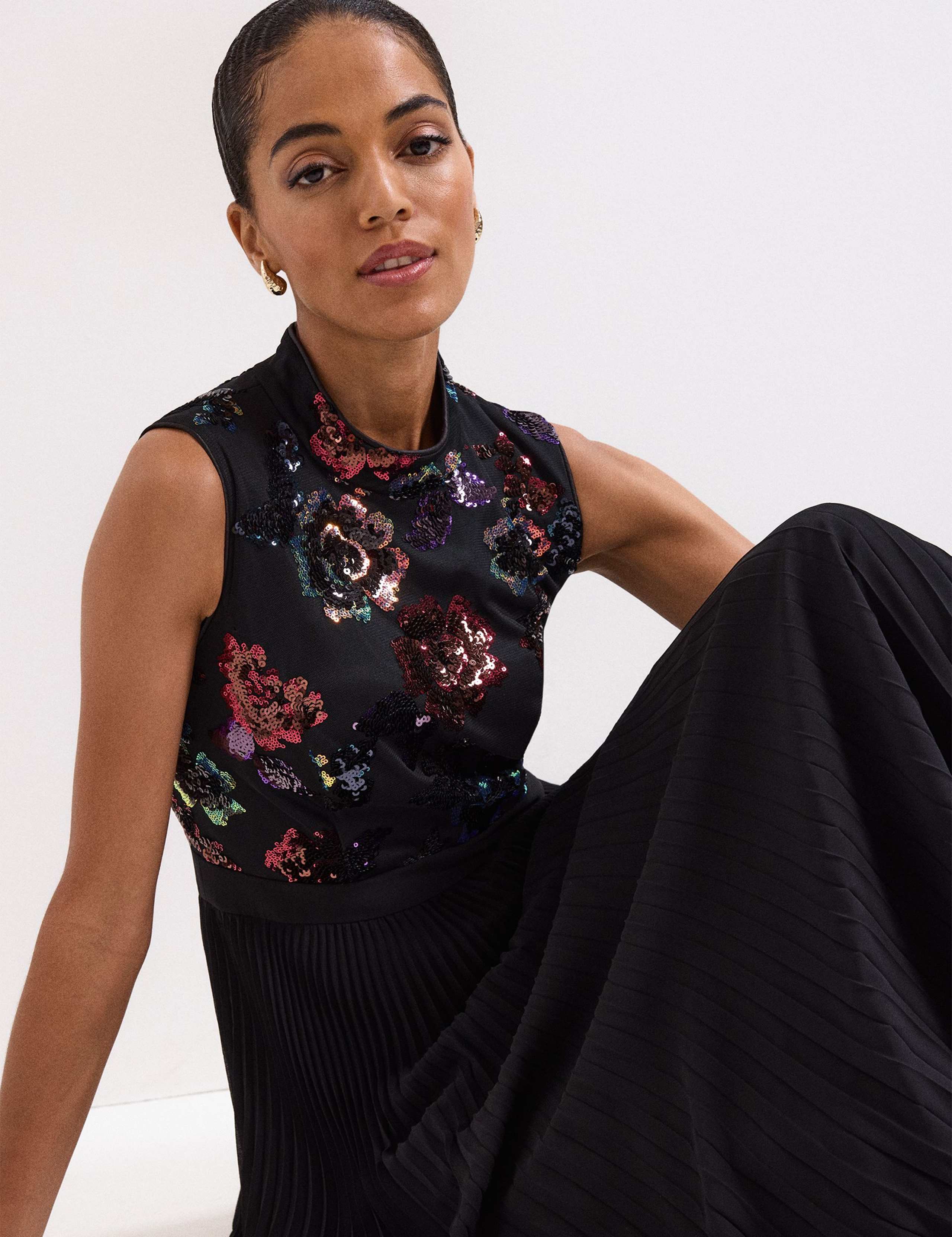 Floral Sequin High Neck Maxi Skater Dress 4 of 6