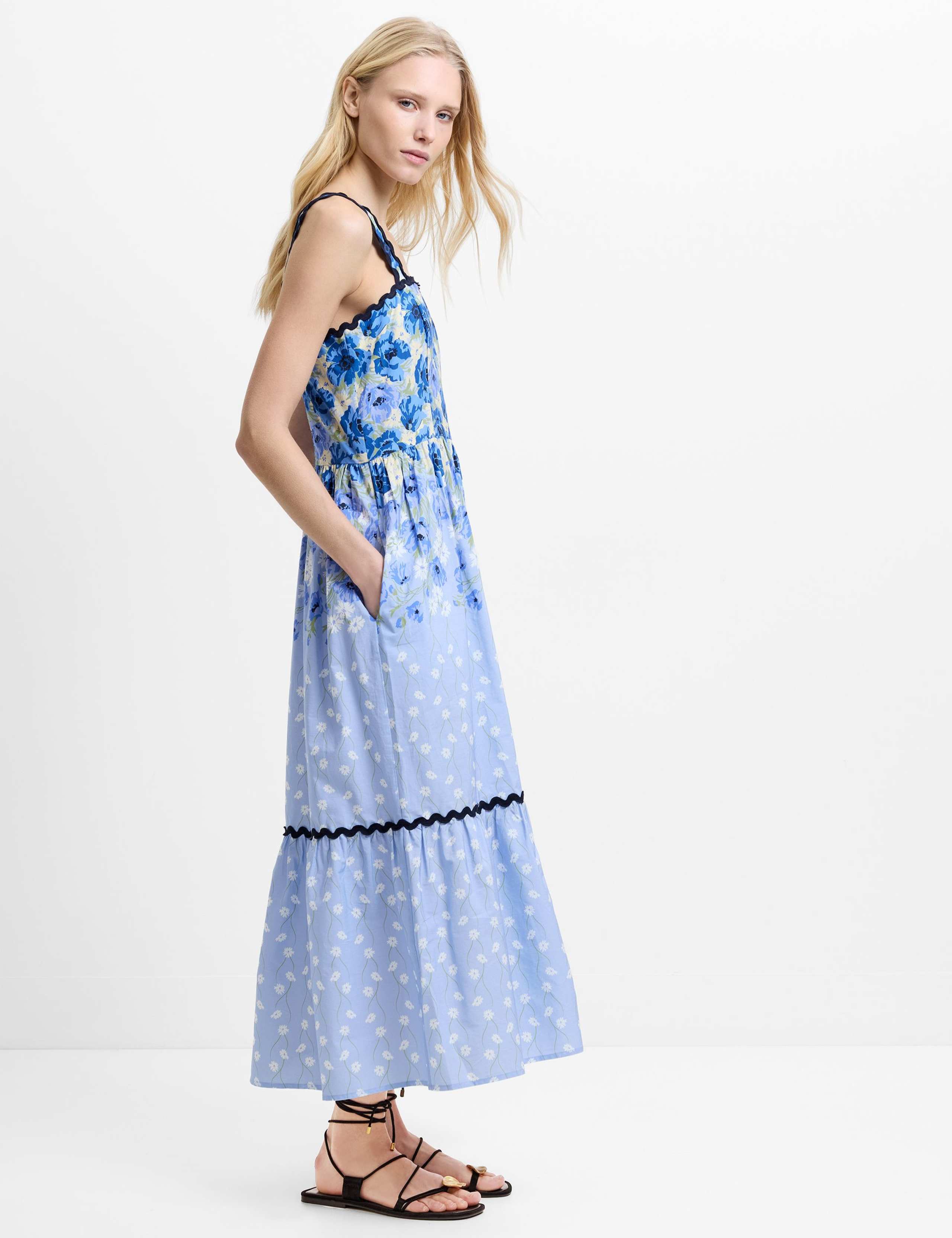 Pure Cotton Floral Square Neck Midaxi Dress 3 of 5