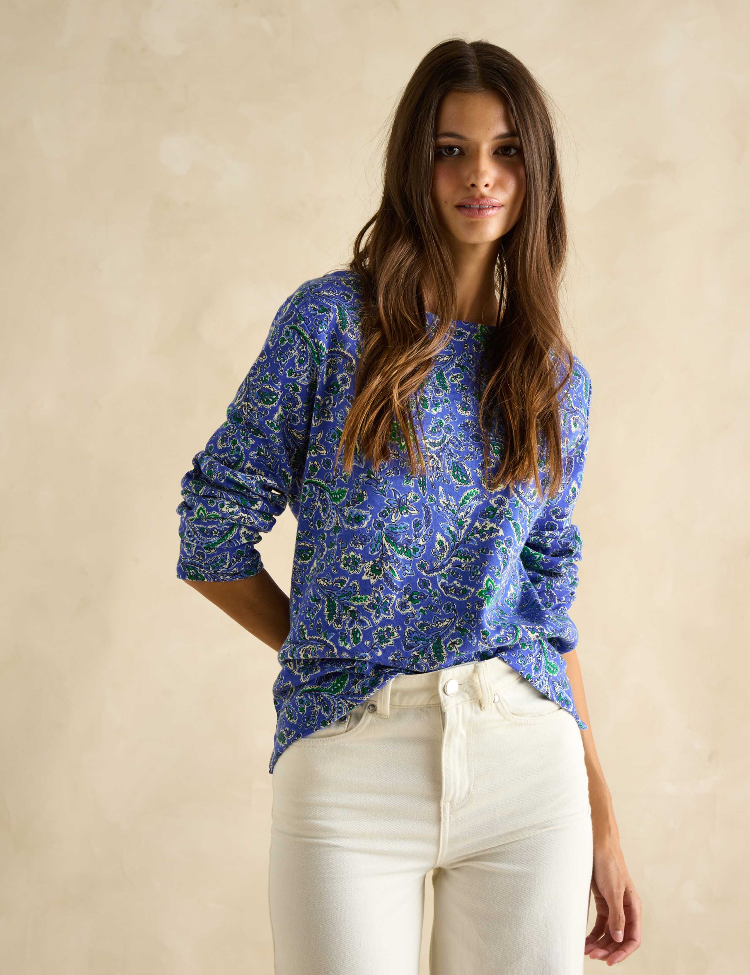 Pure Cotton Printed Slash Neck Top 3 of 7