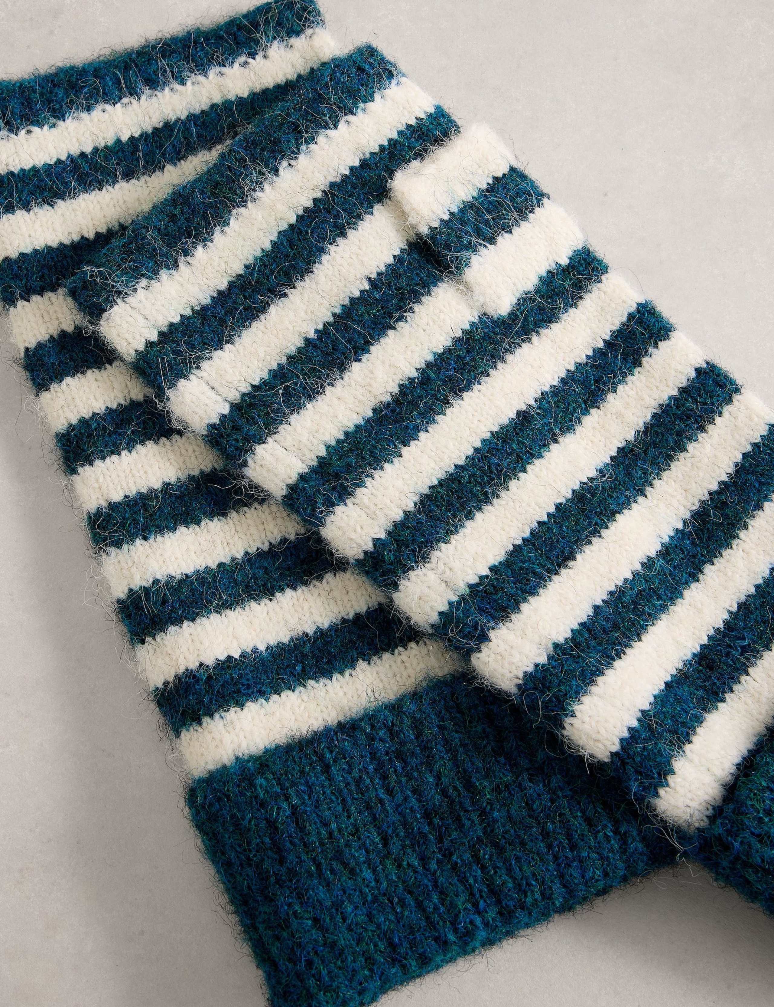 Knitted Striped Fingerless Gloves 2 of 3