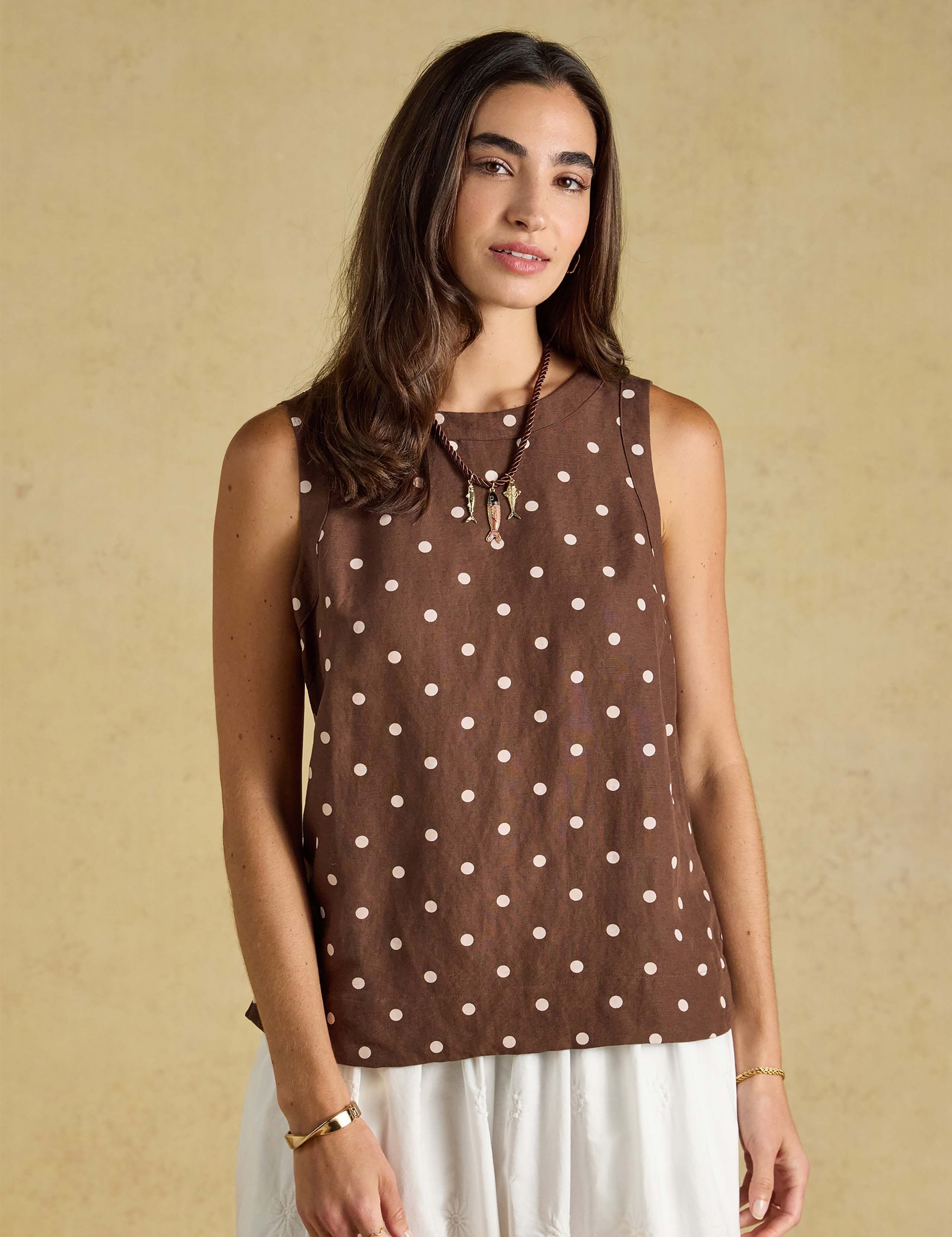 Linen Blend Round Neck Sleeveless Top 1 of 9