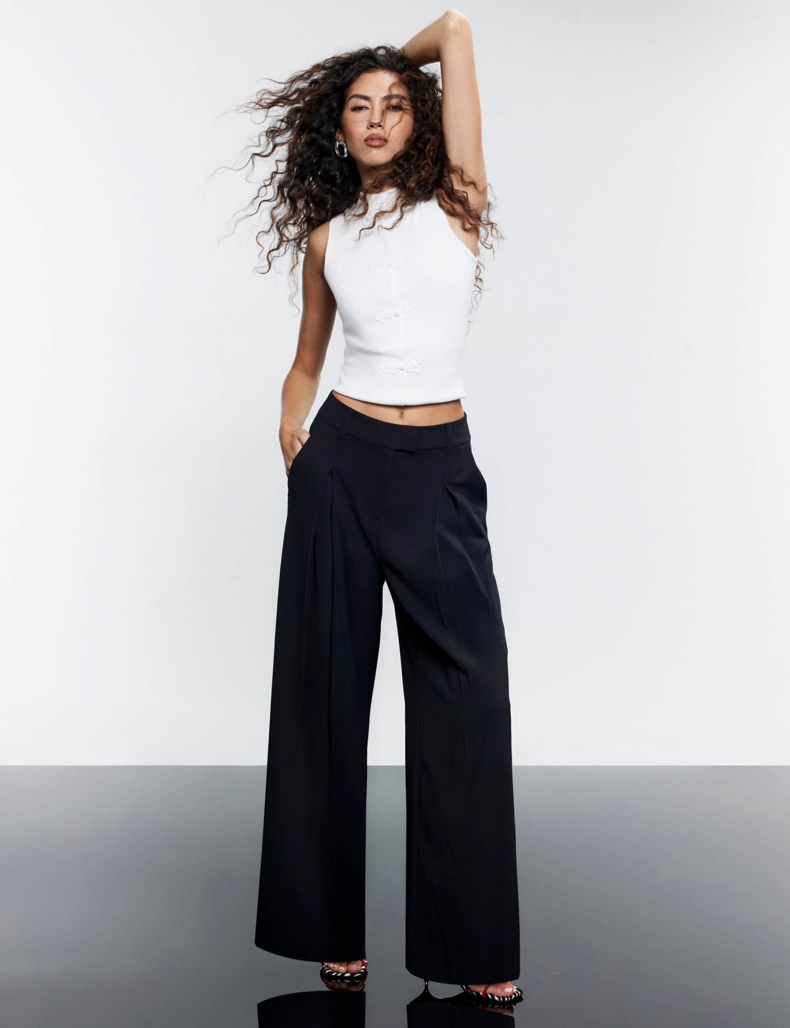Crepe Pleat Front Wide Leg Trousers 1 of 6