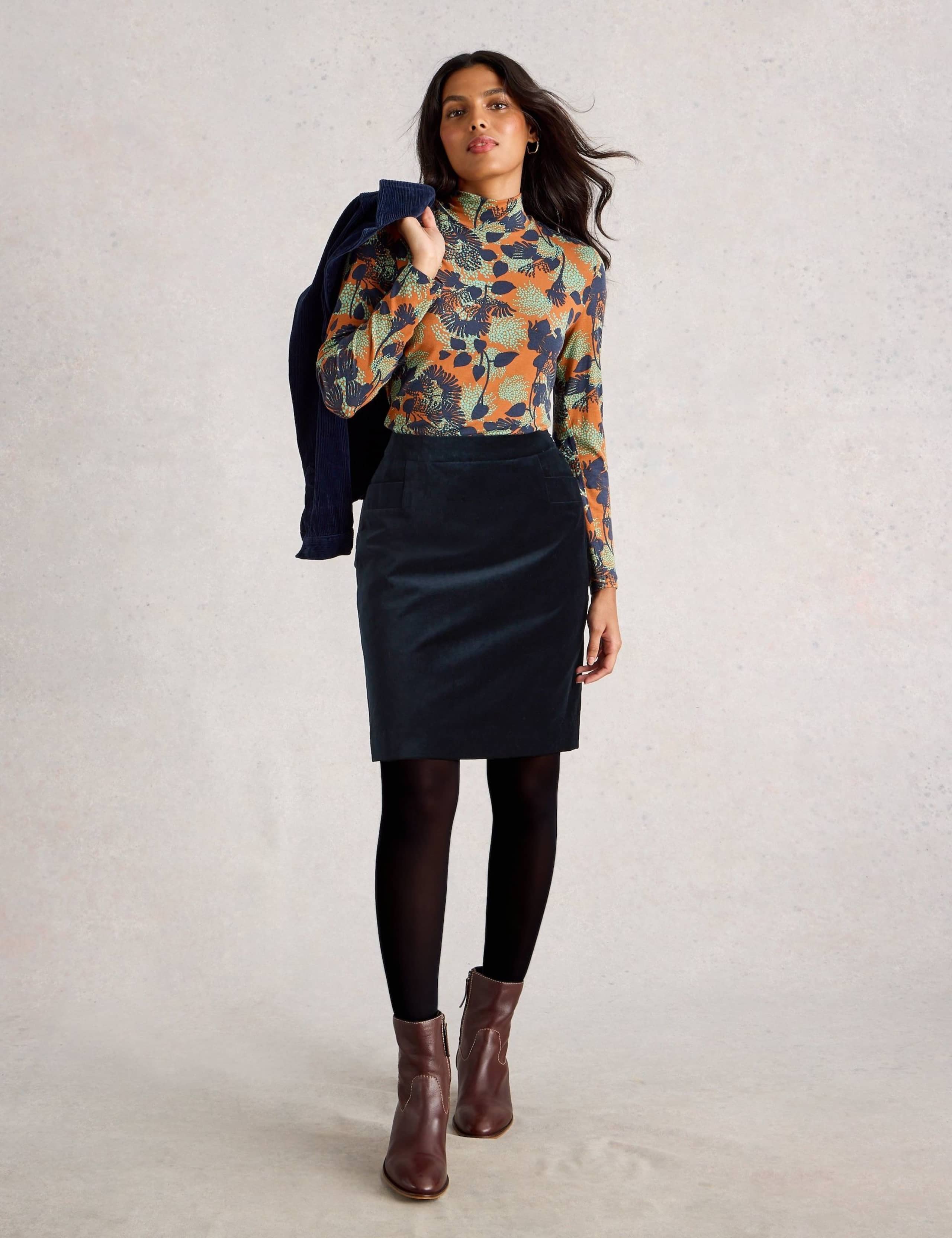 Velvet Knee Length A-Line Skirt 1 of 6