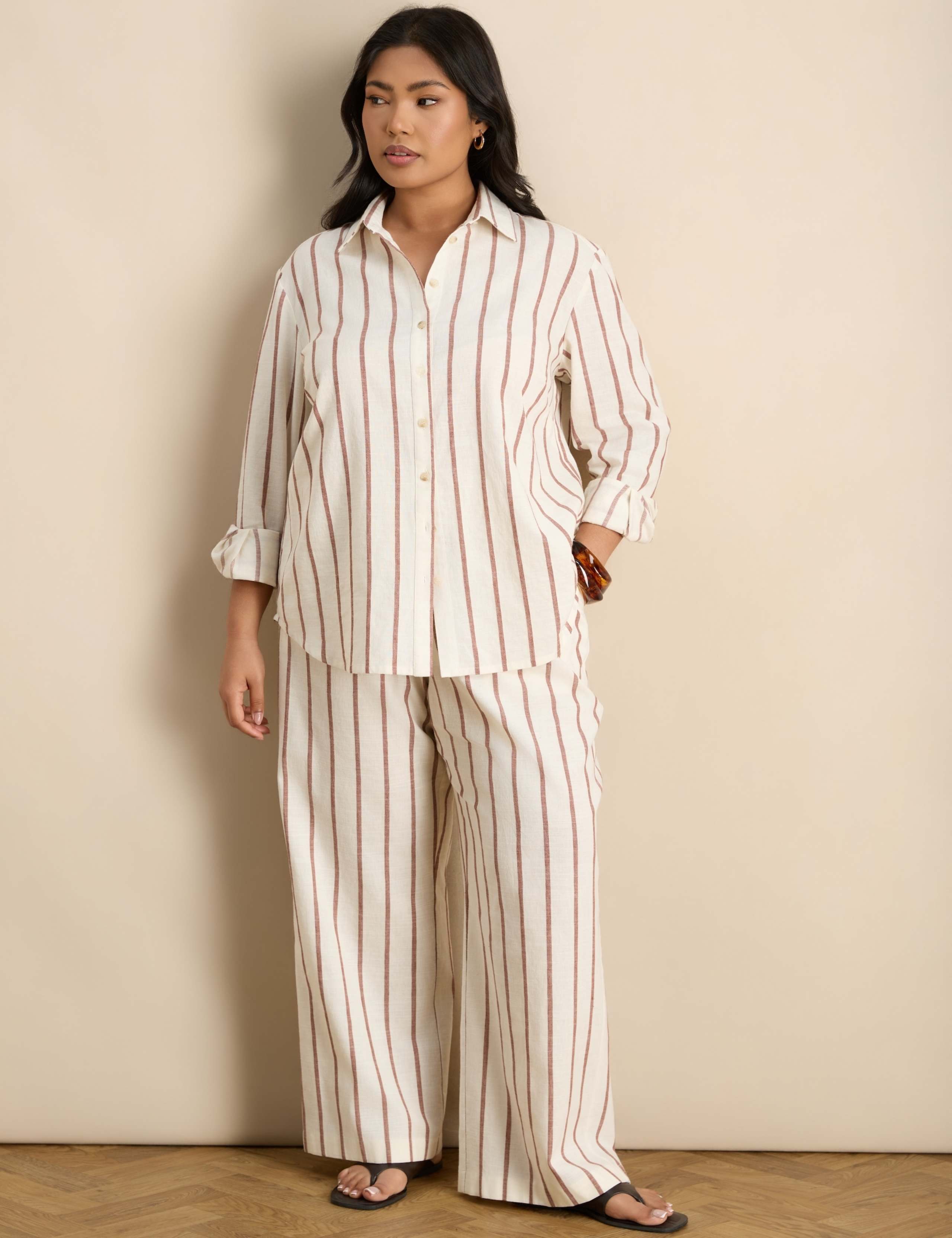 Cotton Rich Striped Wide Leg Trousers 2 of 6