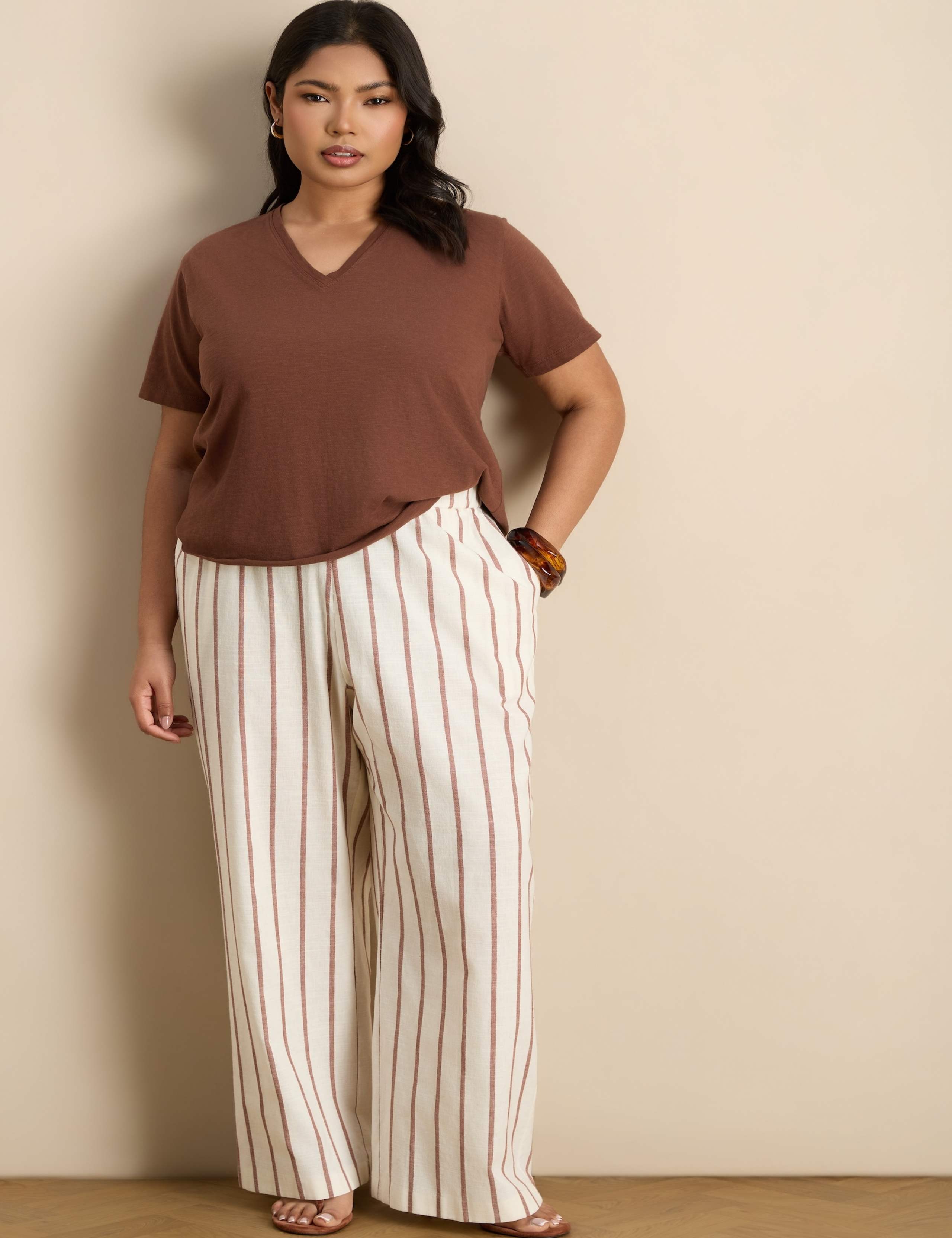 Cotton Rich Striped Wide Leg Trousers 3 of 6