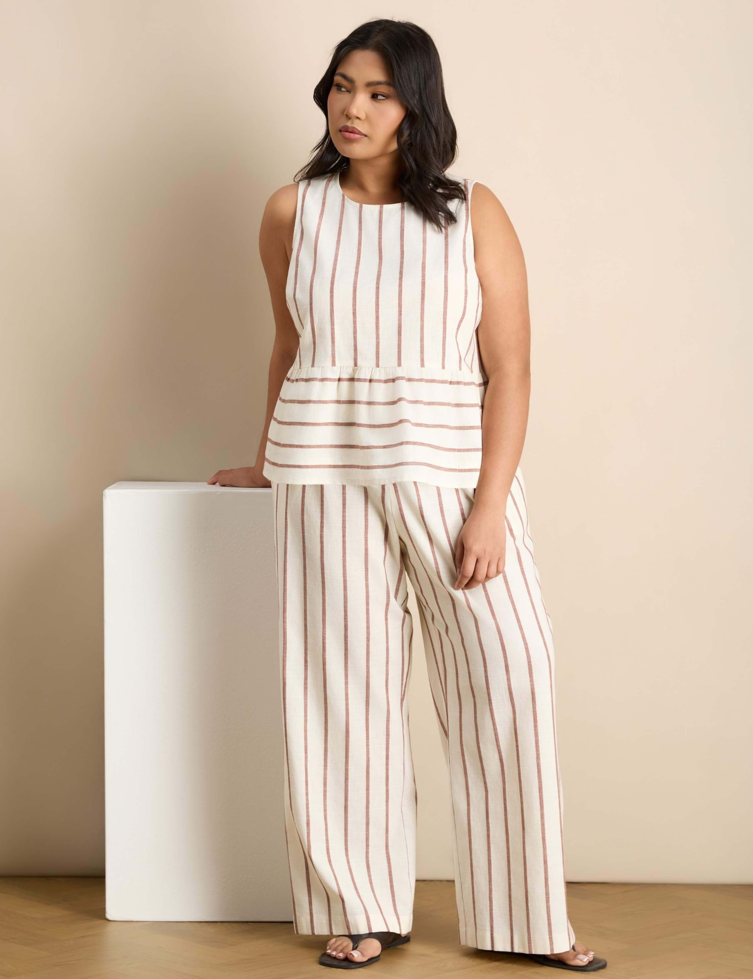 Cotton Rich Striped Wide Leg Trousers 4 of 6