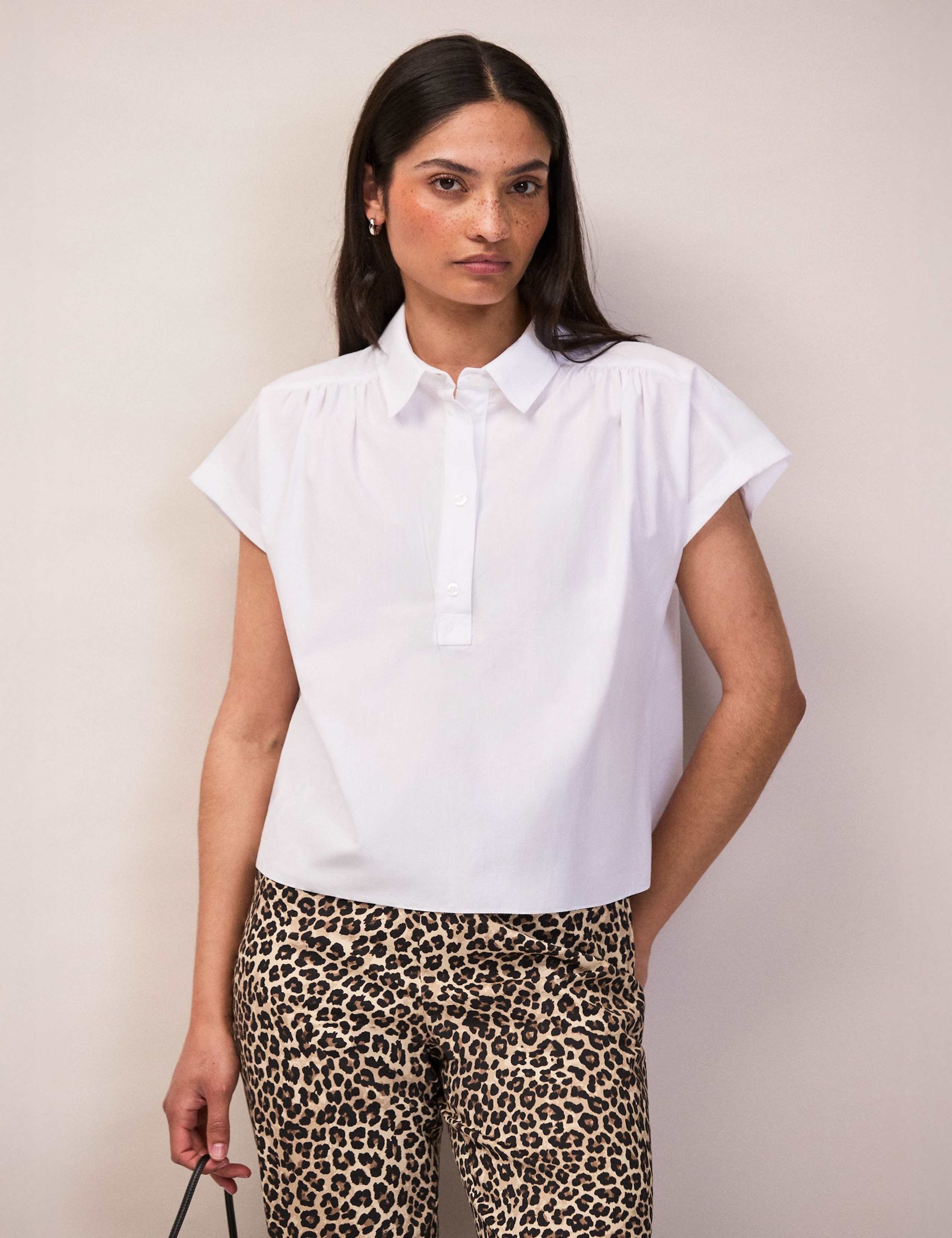 Poplin Gathered Relaxed Cap Sleeve Shirt 3 of 4