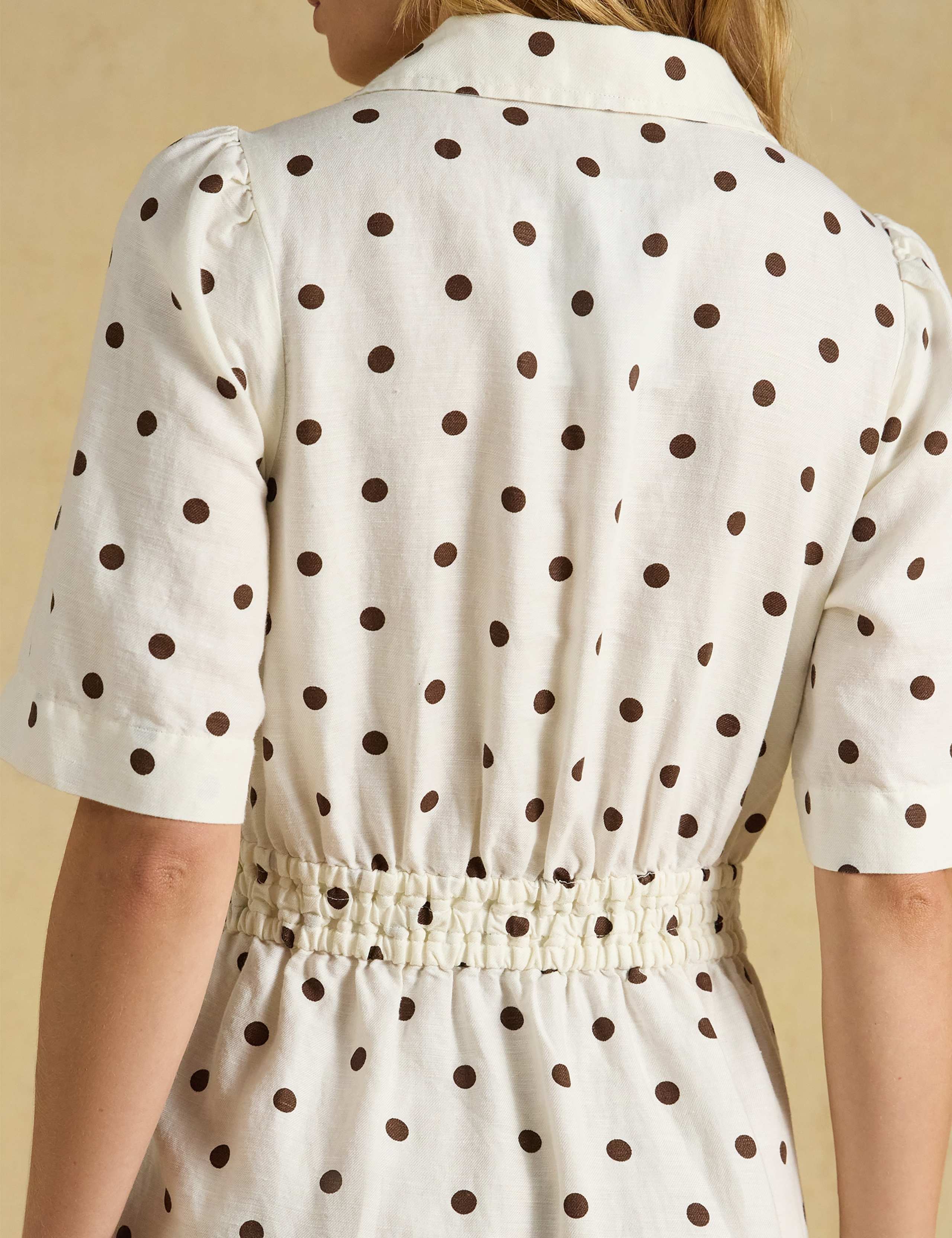 Linen Cotton Blend Polka Dot Midi Dress 4 of 7