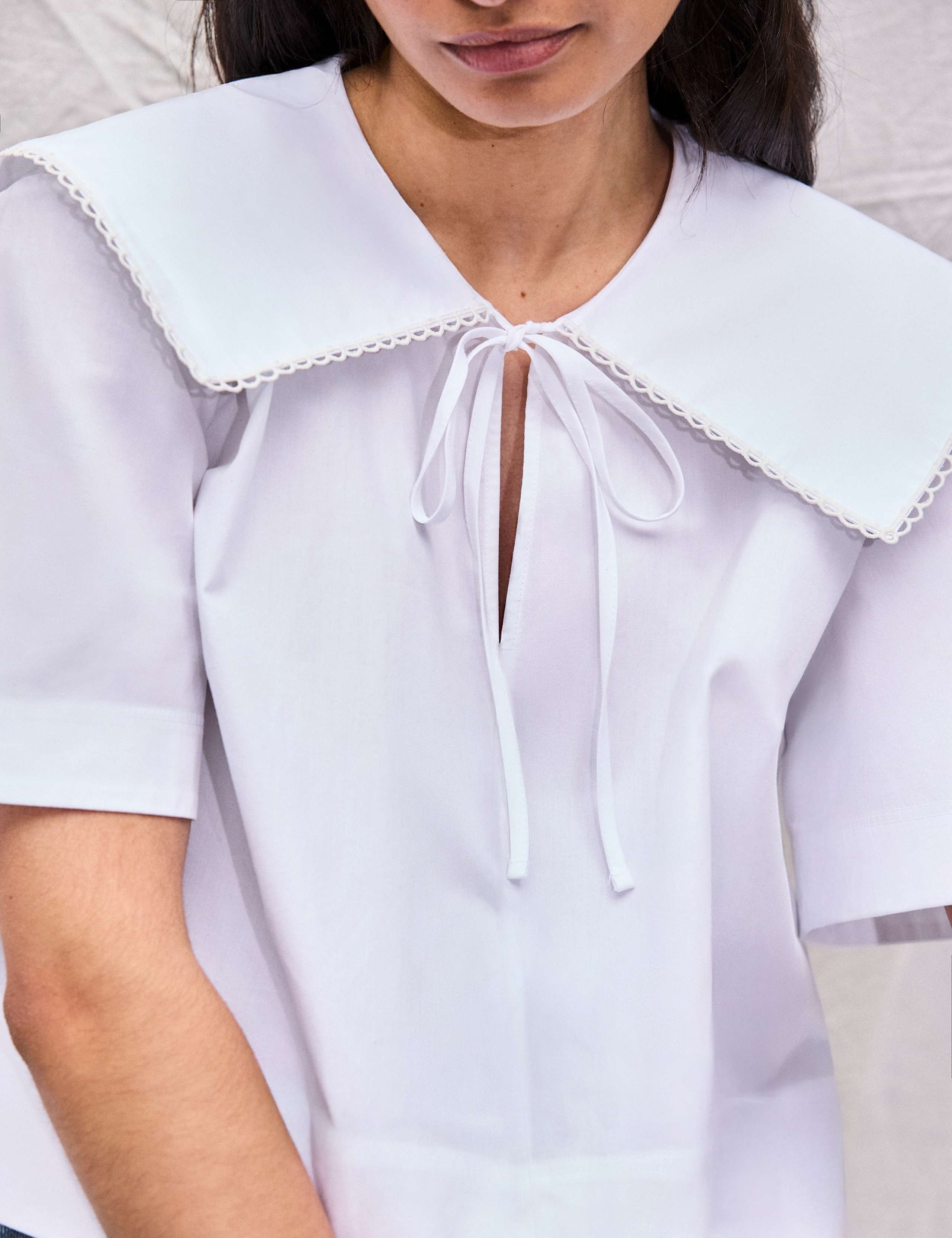 Pure Cotton Oversized Collared Tie Neck Top 3 of 8