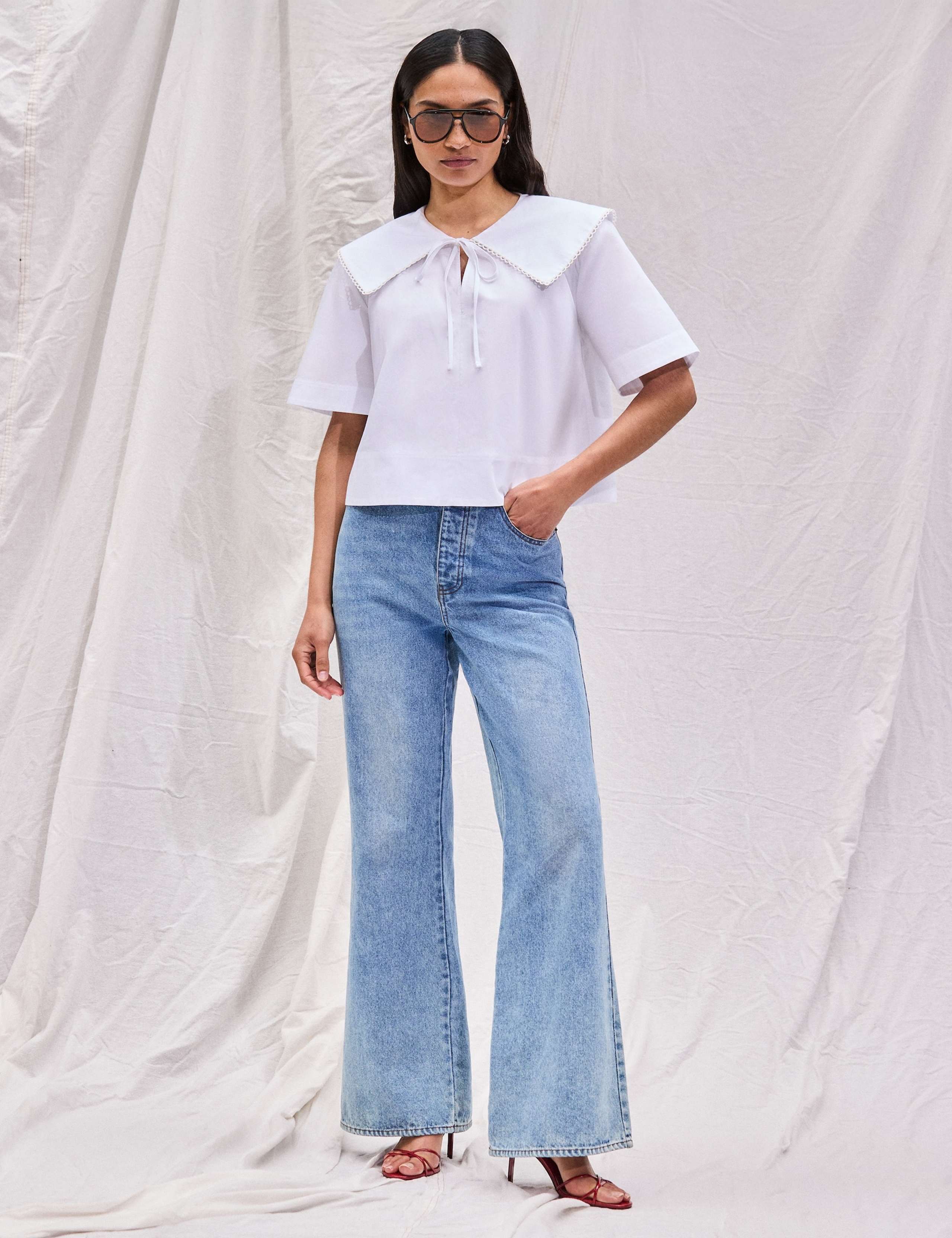 Pure Cotton Oversized Collared Tie Neck Top 6 of 8