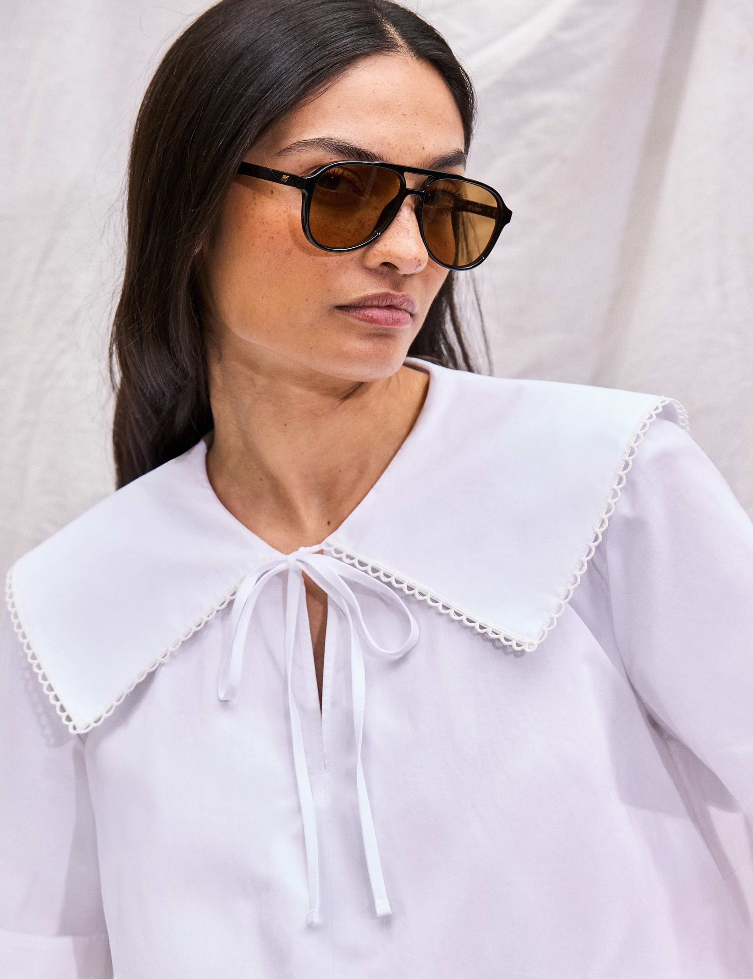 Pure Cotton Oversized Collared Tie Neck Top 7 of 8