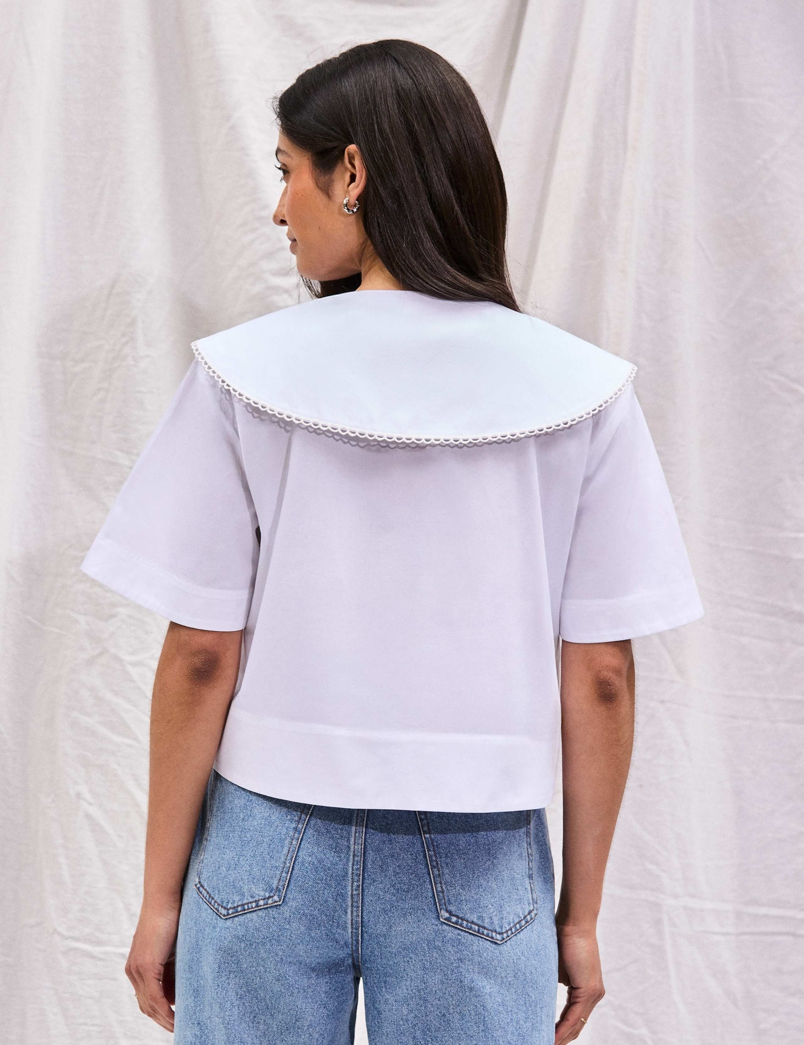 Pure Cotton Oversized Collared Tie Neck Top 8 of 8