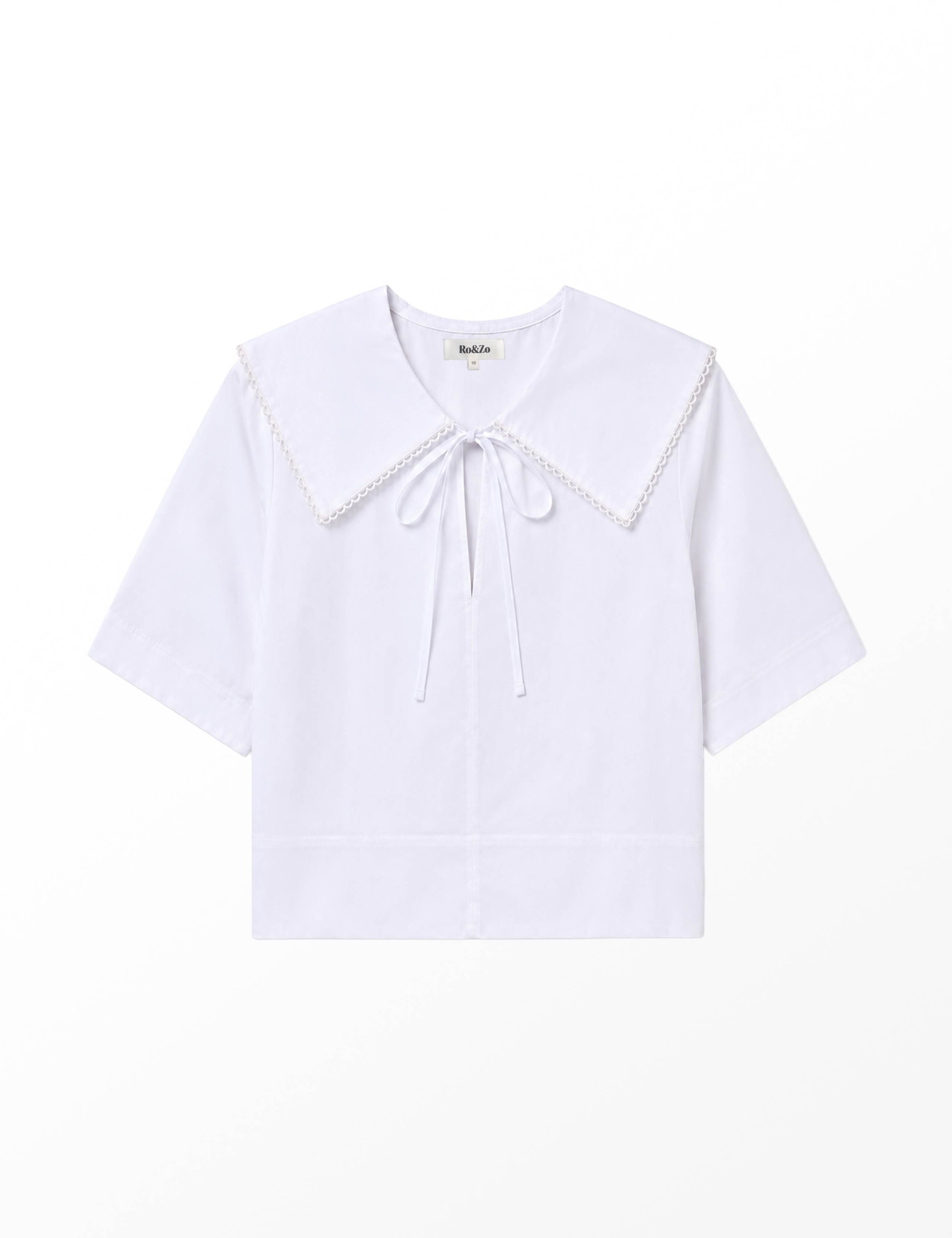 Pure Cotton Oversized Collared Tie Neck Top 2 of 8