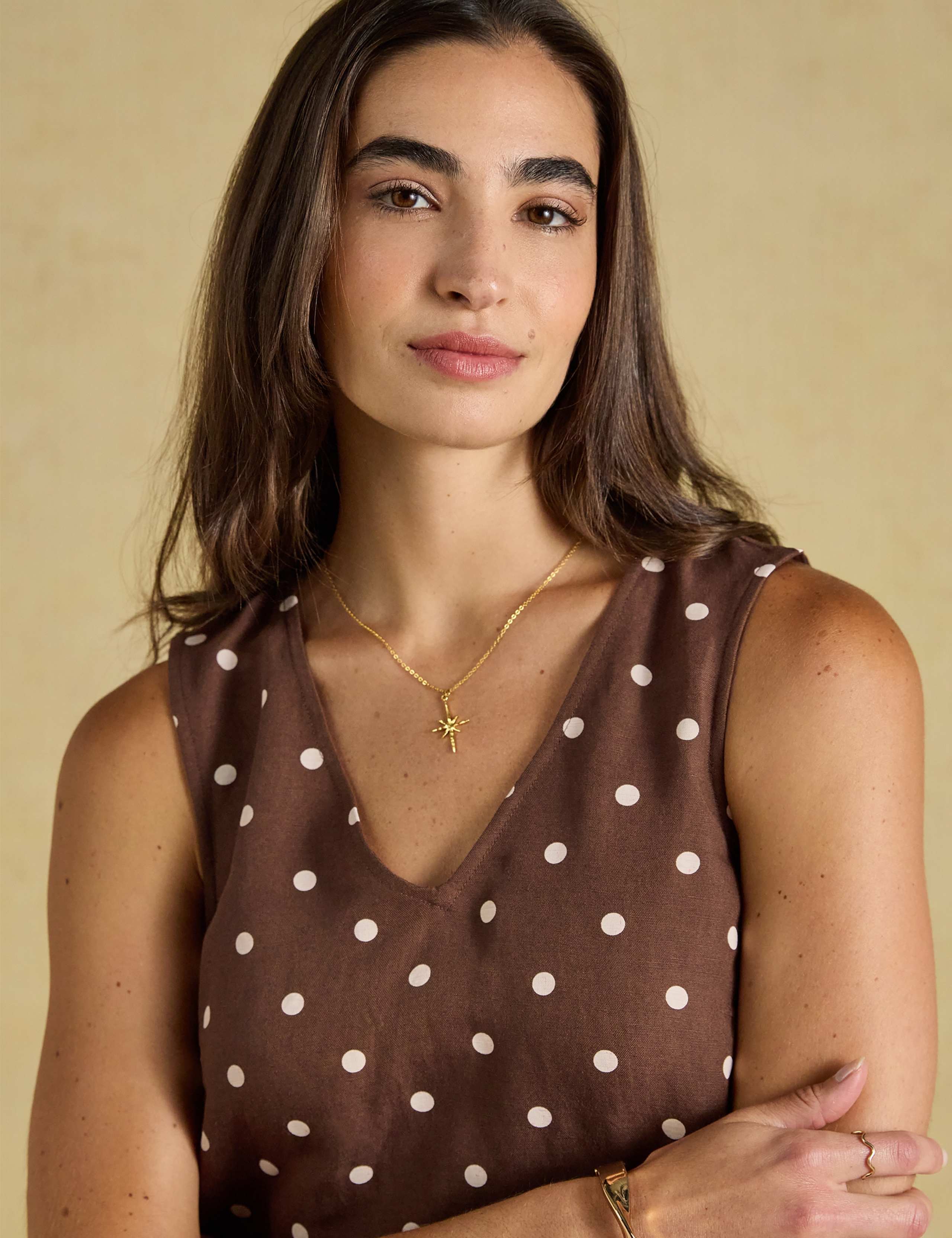 Linen Blend Polka Dot Mini Shift Dress 2 of 7