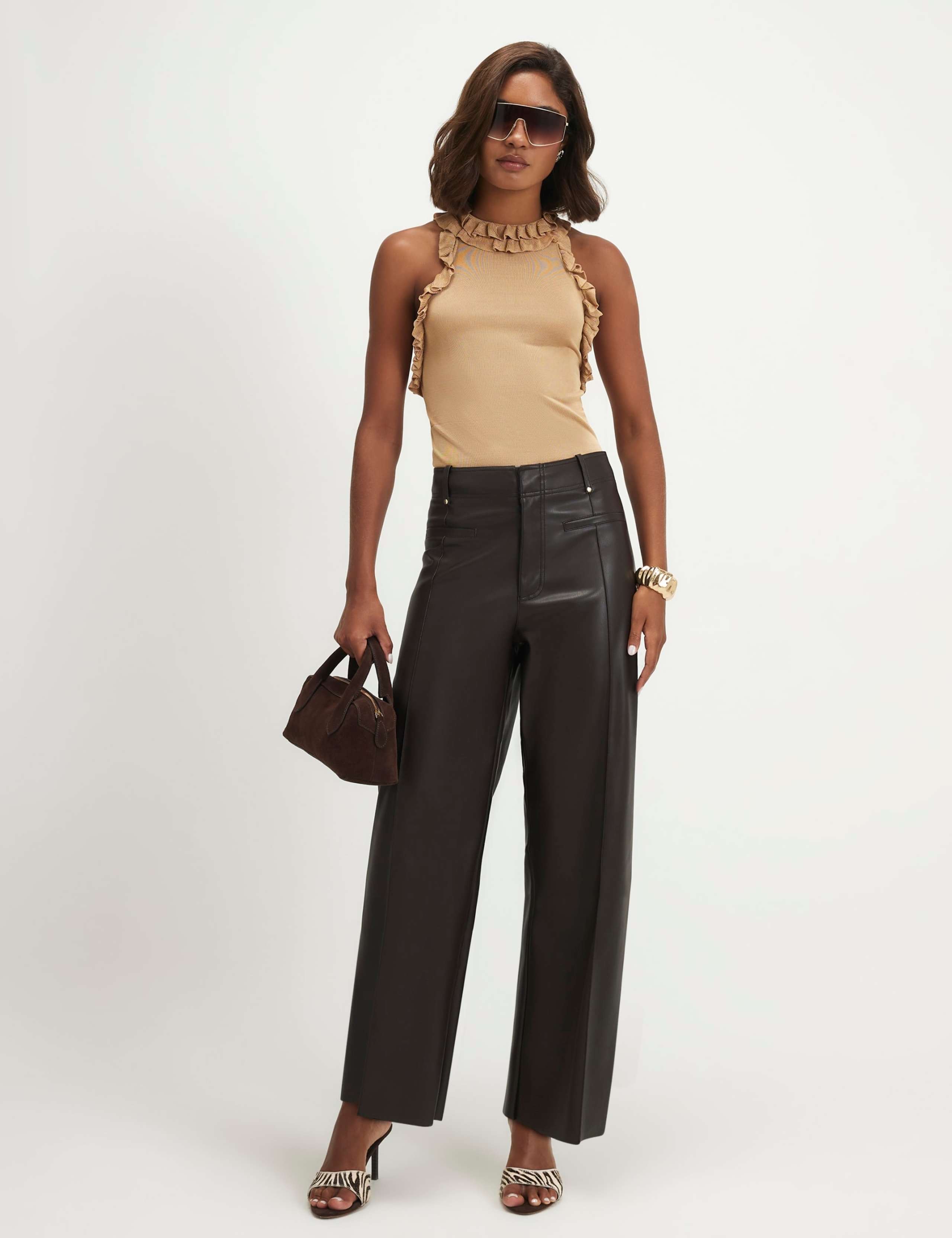 Leather Look Slim Fit Cropped Trousers 1 of 6