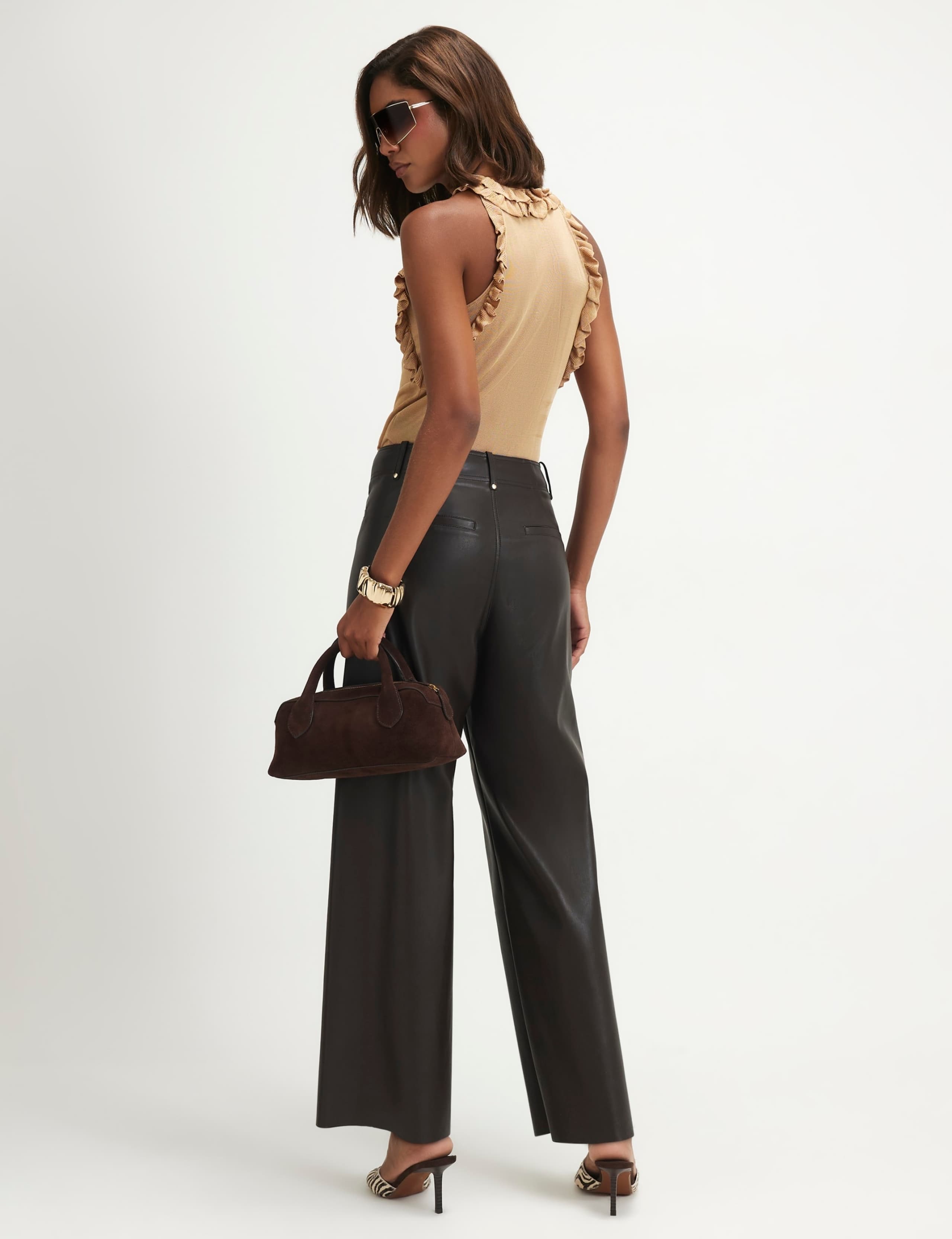 Leather Look Slim Fit Cropped Trousers 2 of 6
