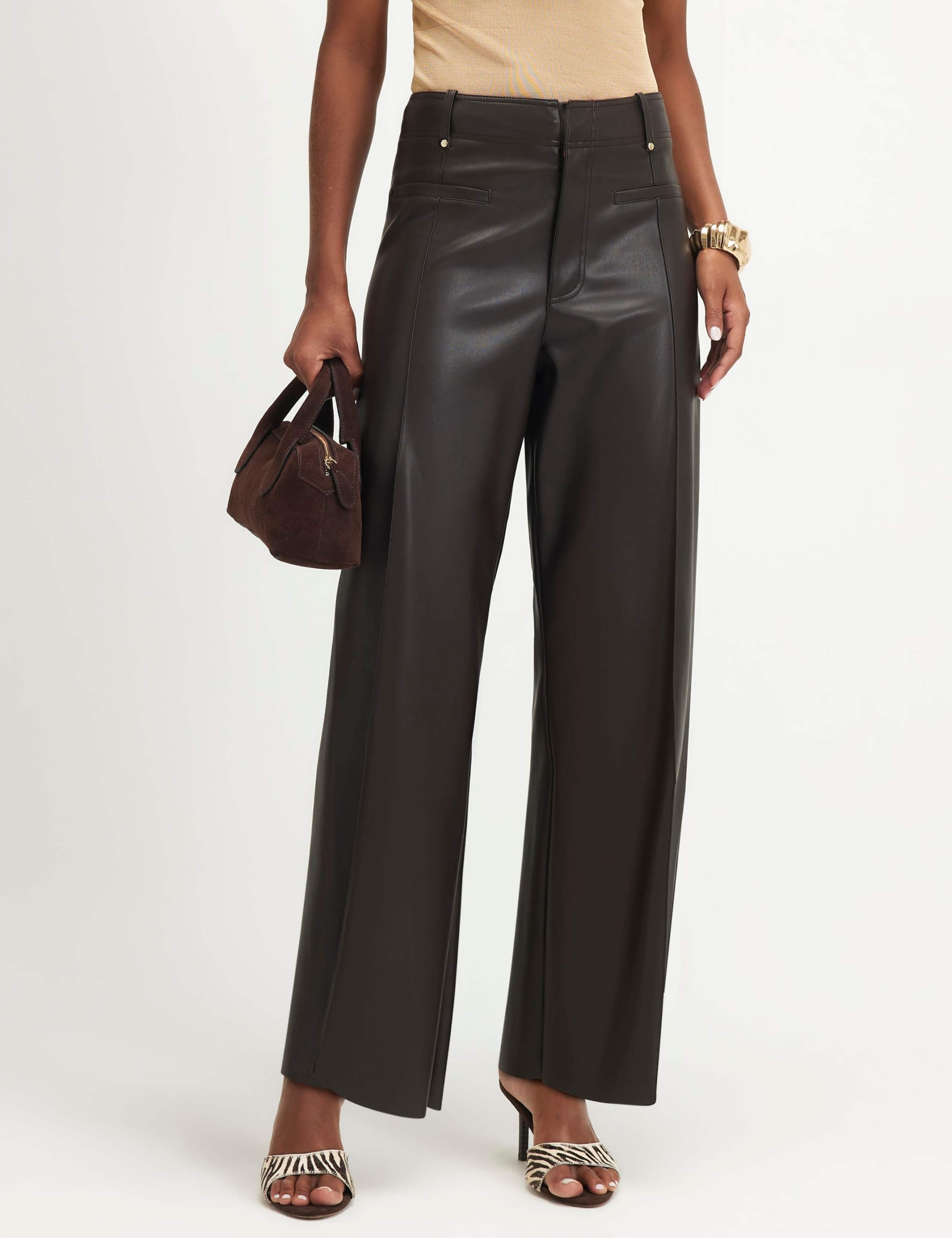 Leather Look Slim Fit Cropped Trousers 4 of 6