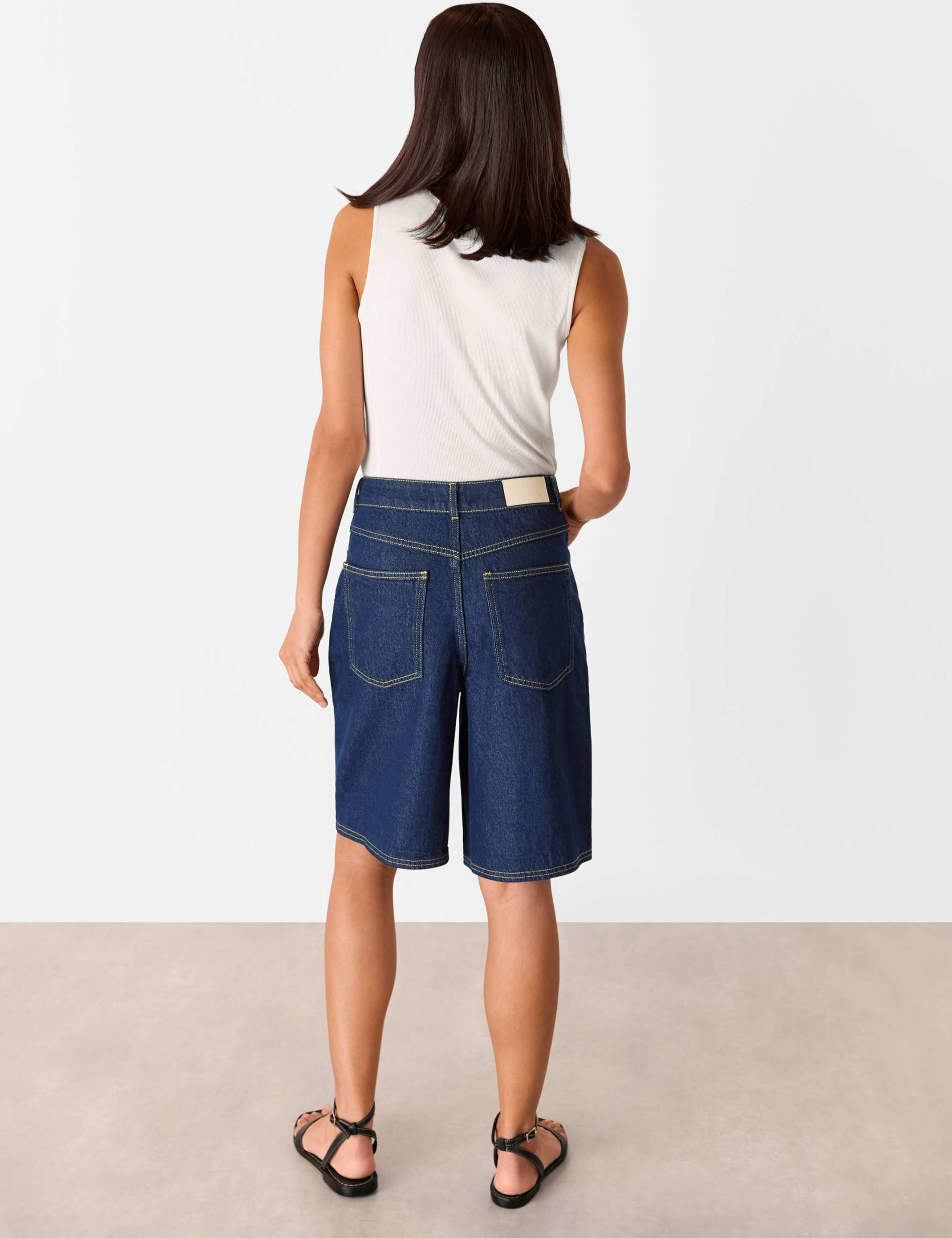 Denim High Waisted Knee Length Shorts 3 of 4
