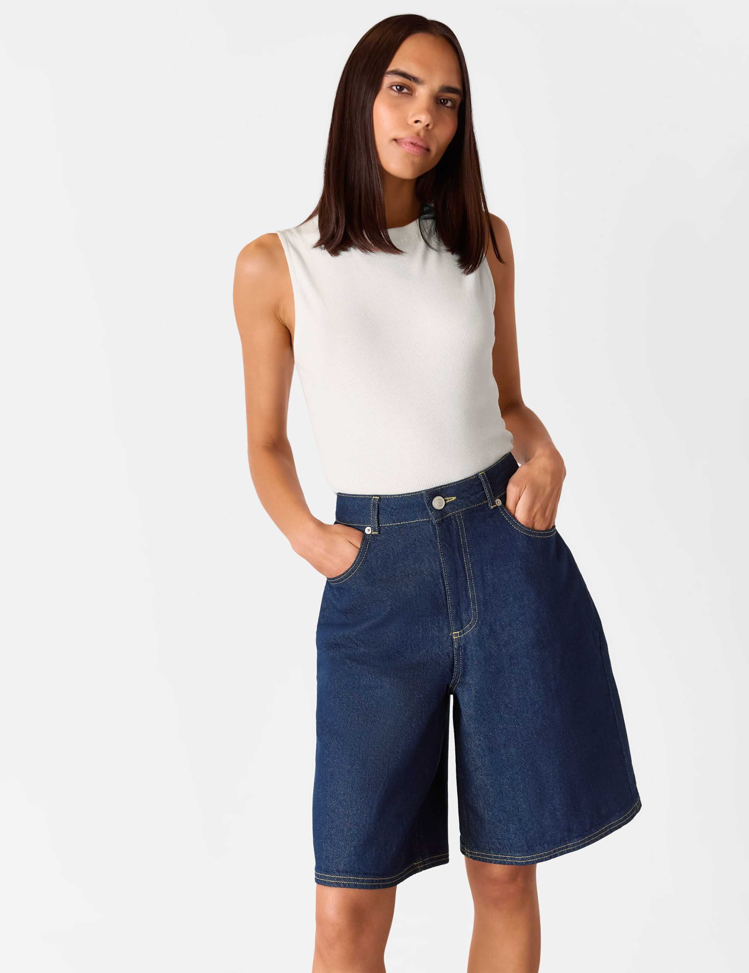 Denim High Waisted Knee Length Shorts 4 of 4