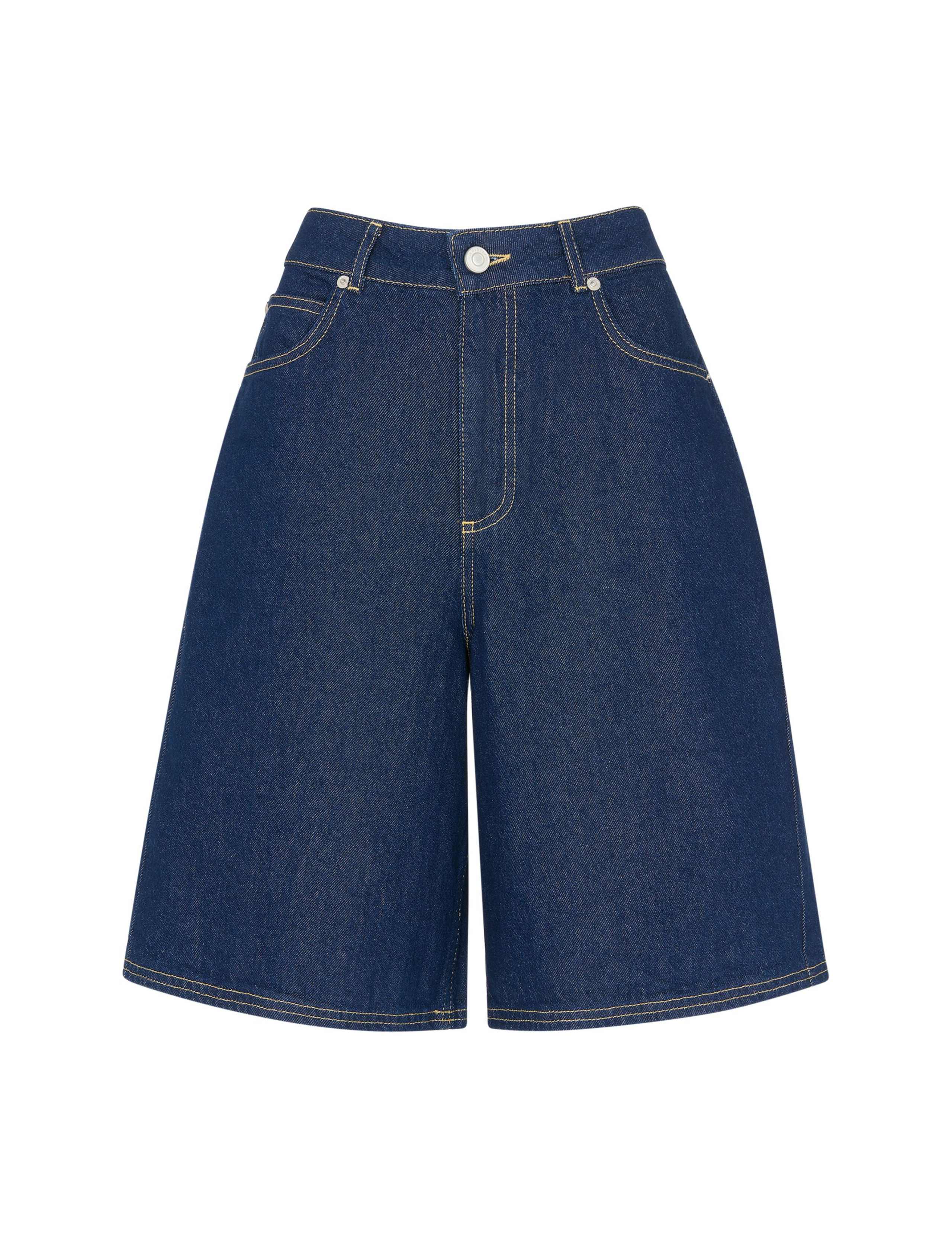 Denim High Waisted Knee Length Shorts 2 of 4