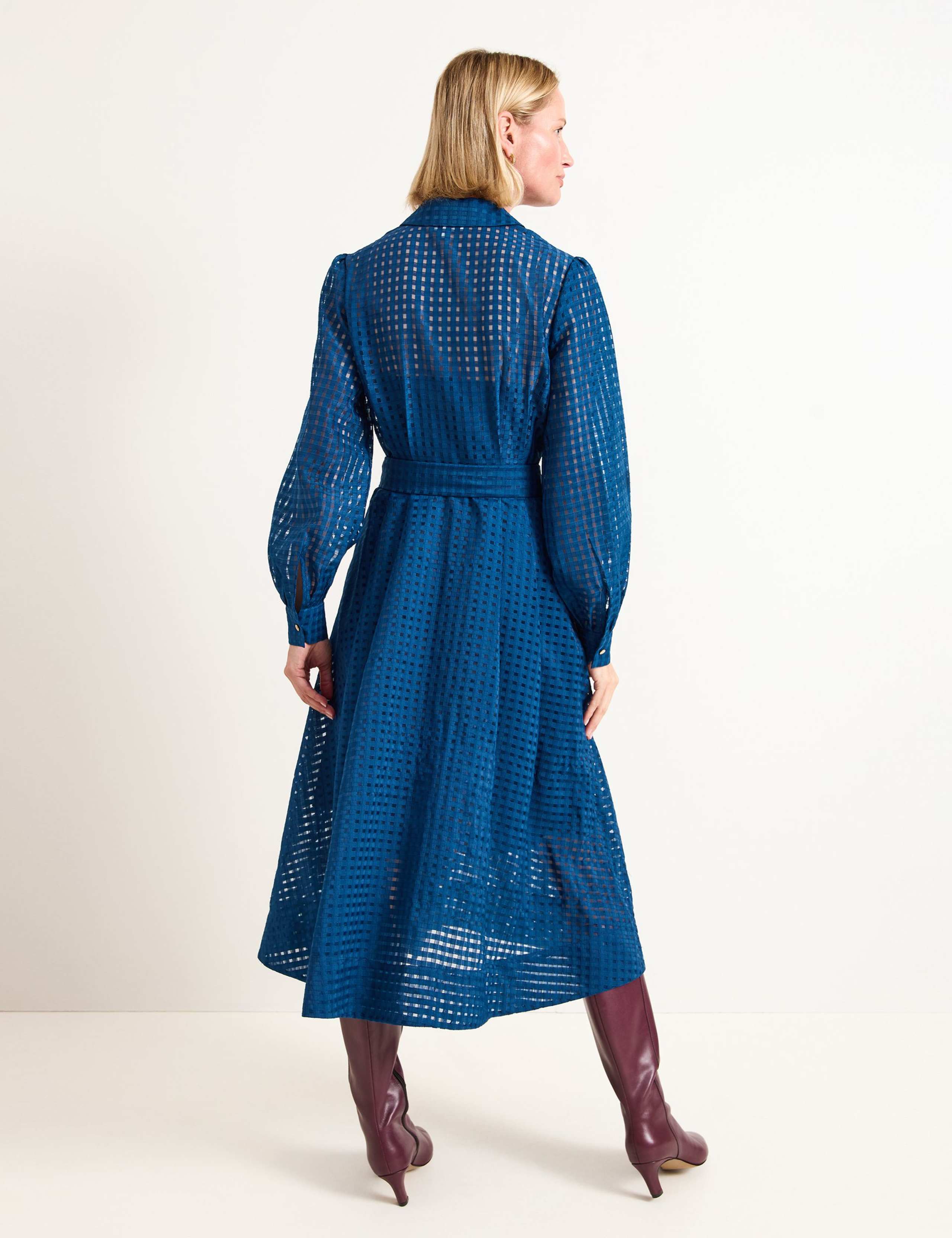 Textured Tie Waist Midi Shirt Dress 4 of 7