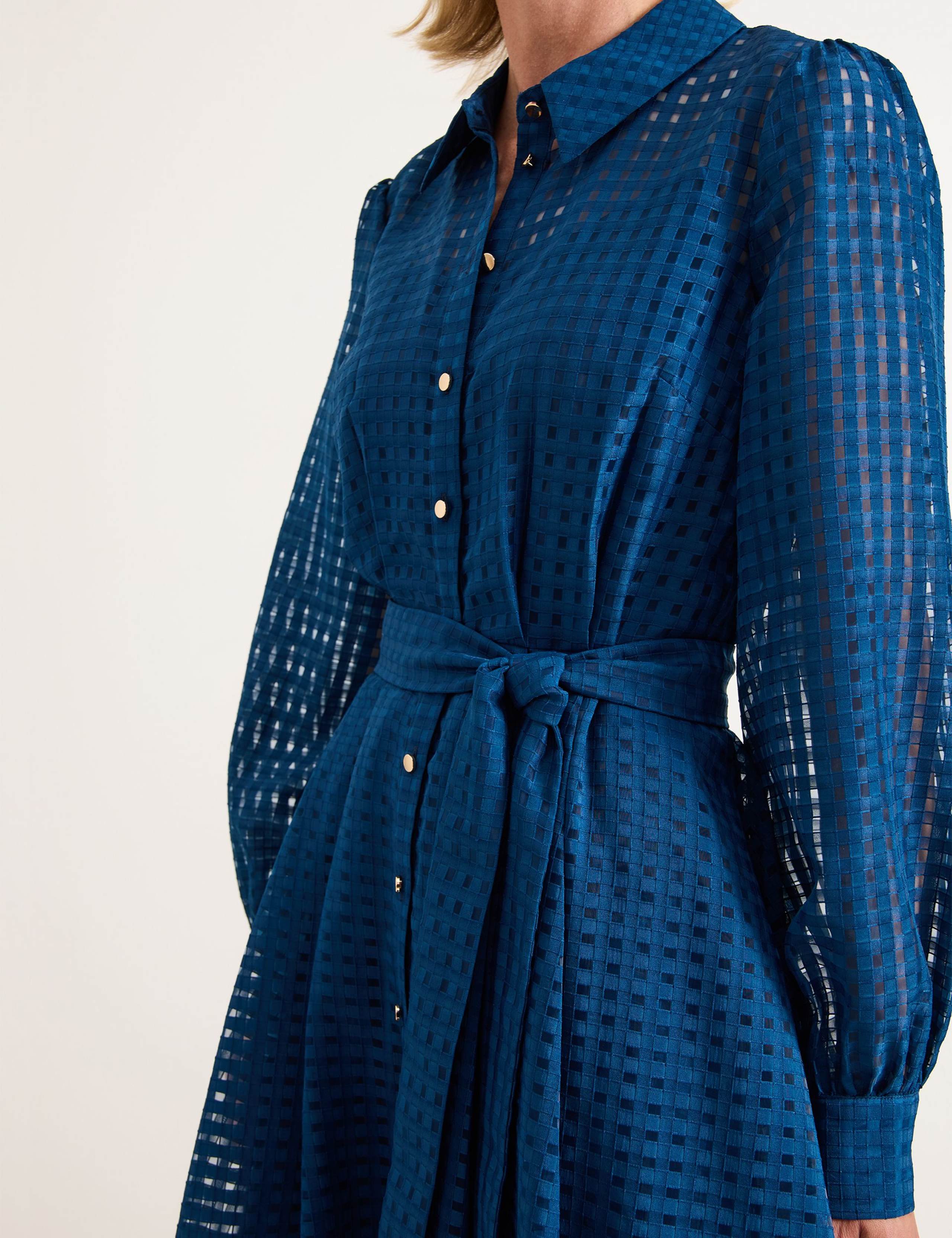 Textured Tie Waist Midi Shirt Dress 7 of 7