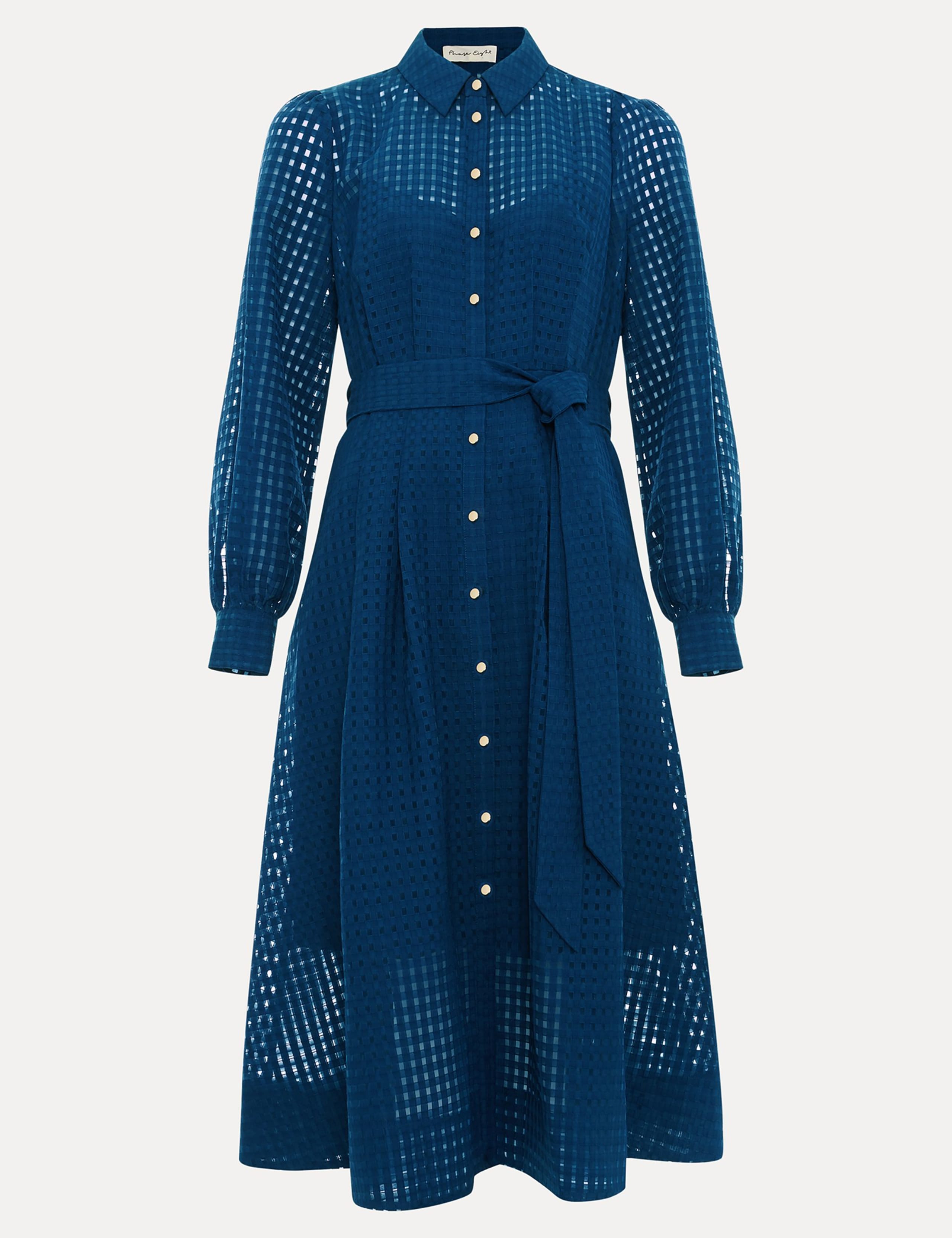 Textured Tie Waist Midi Shirt Dress 2 of 7