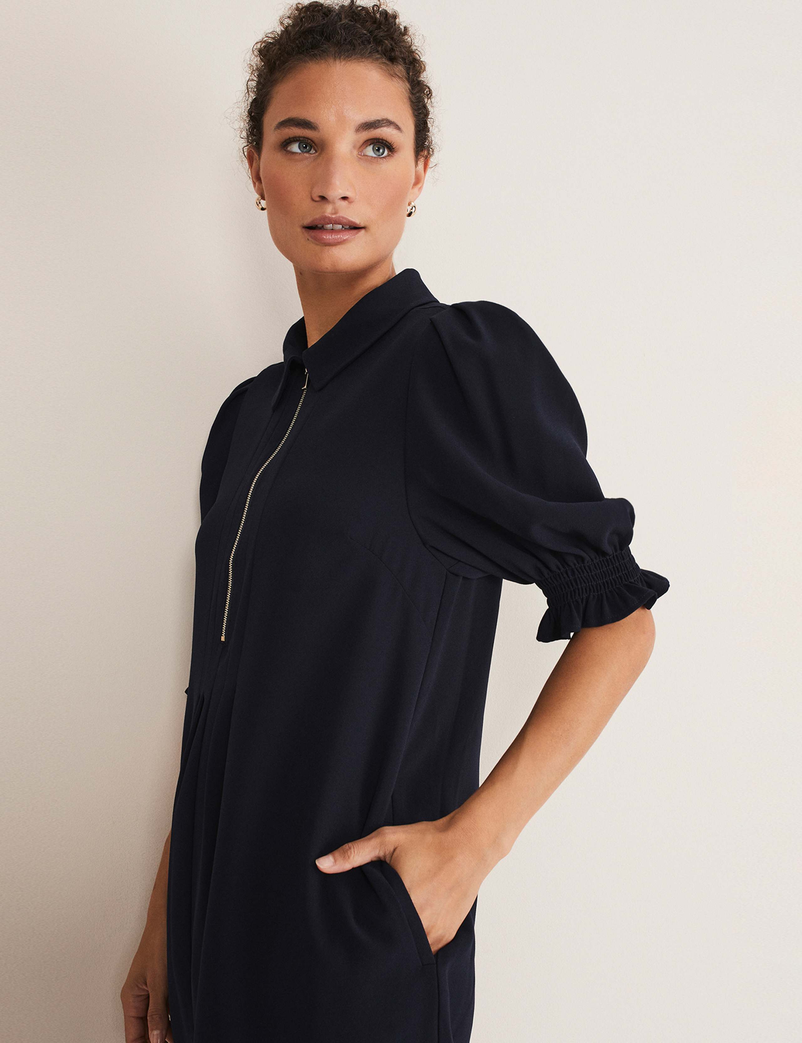 Zip Neck Mini Smock Dress 2 of 5