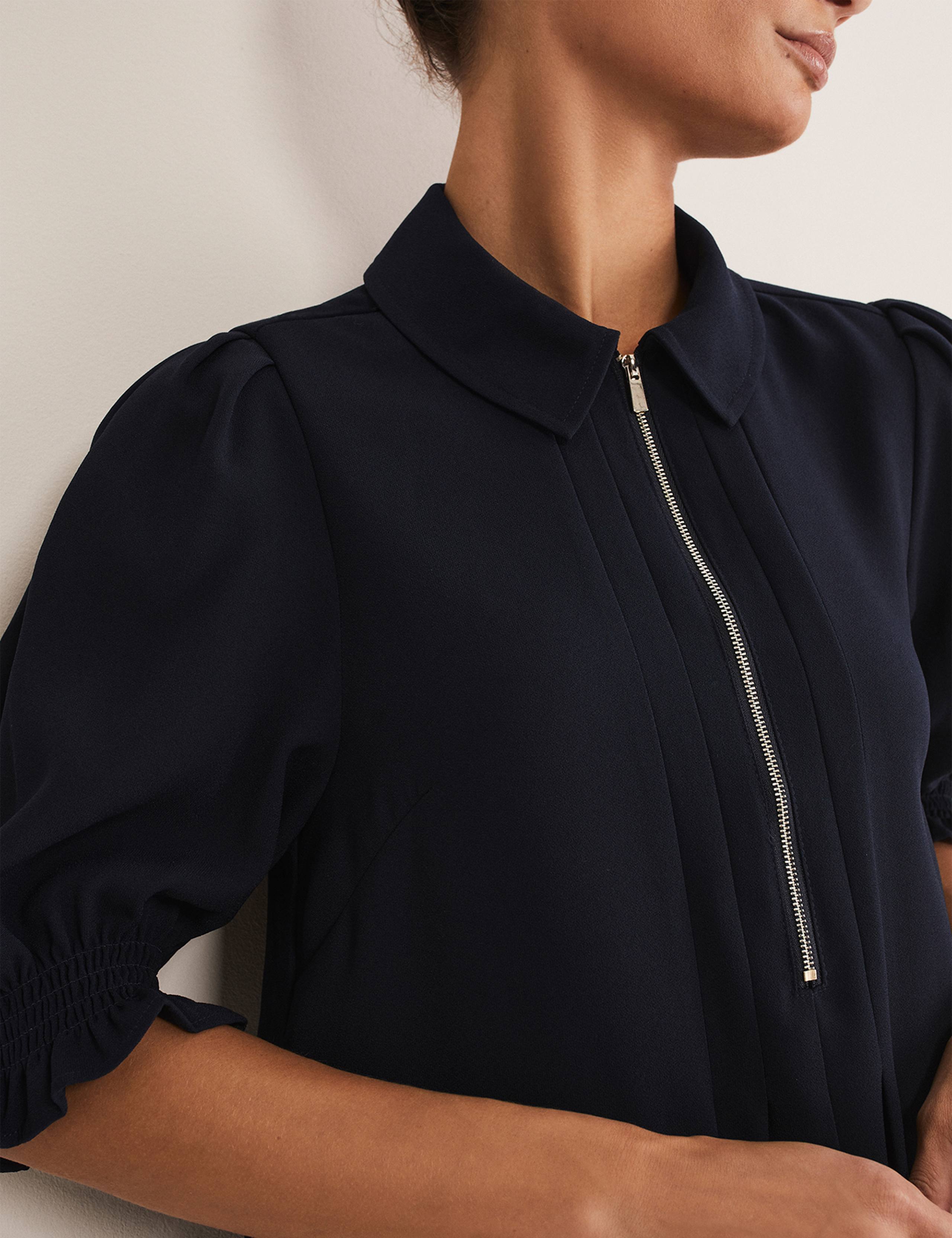 Zip Neck Mini Smock Dress 3 of 5