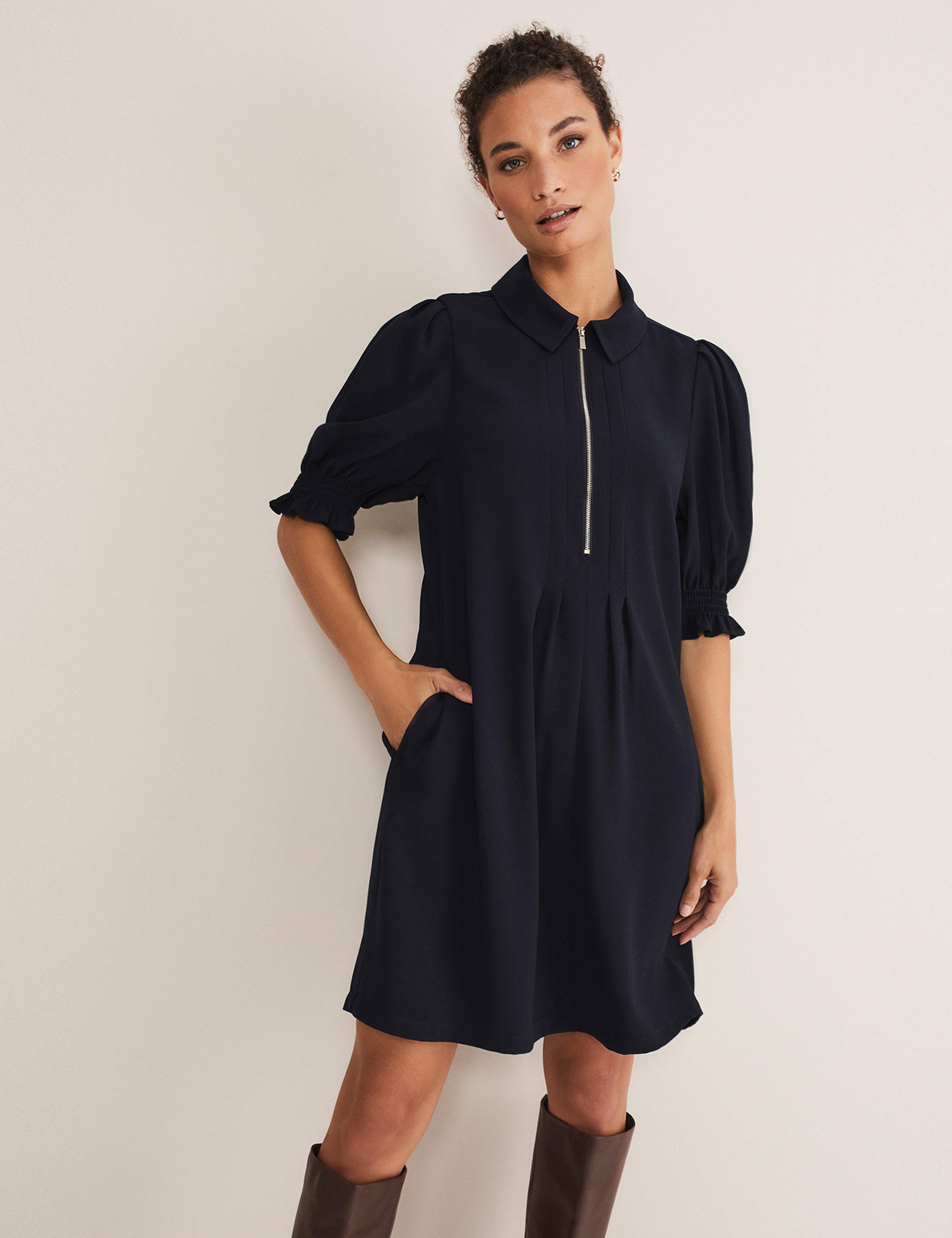 Zip Neck Mini Smock Dress 4 of 5