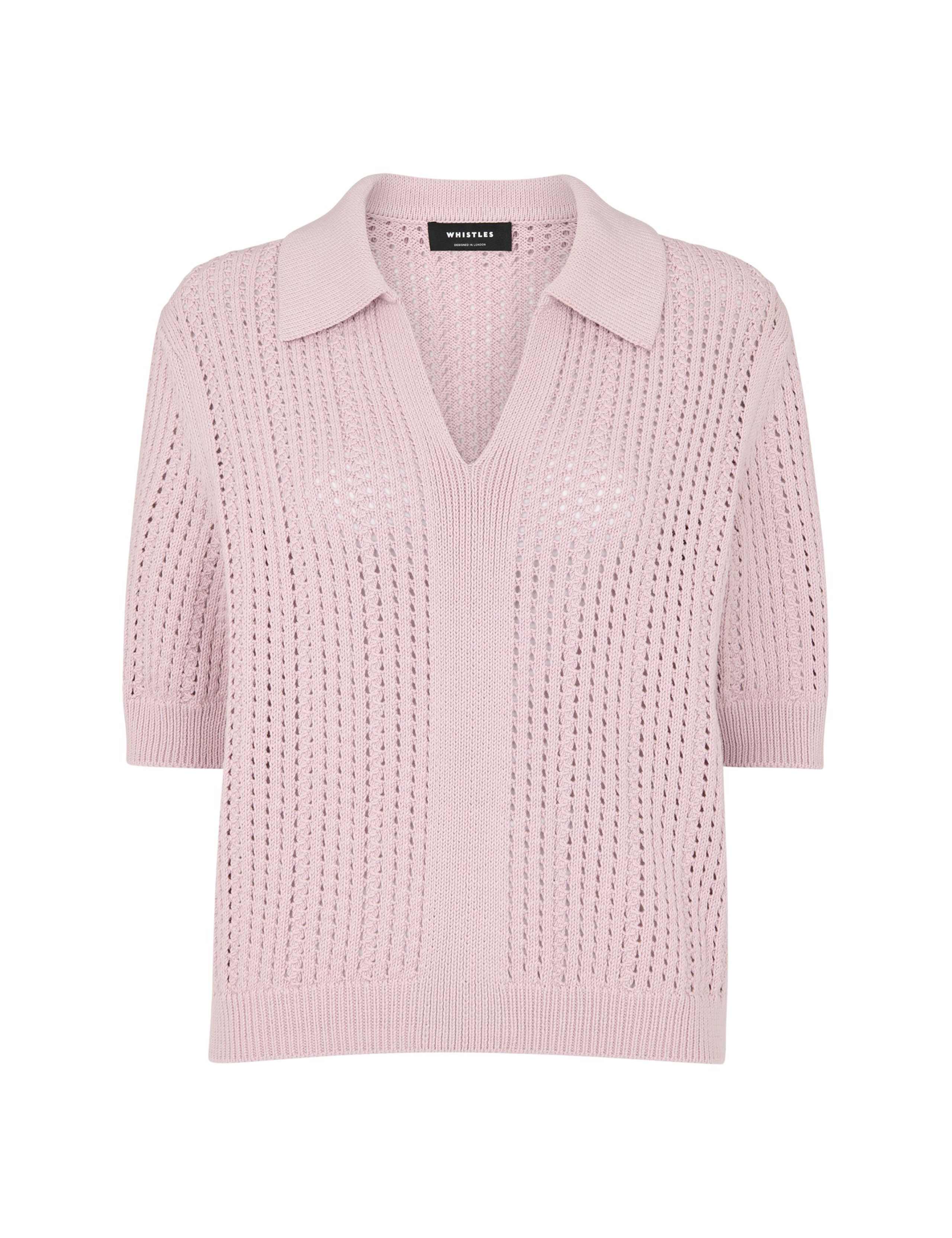 Pure Cotton Pointelle Collared V-Neck Jumper 2 of 4