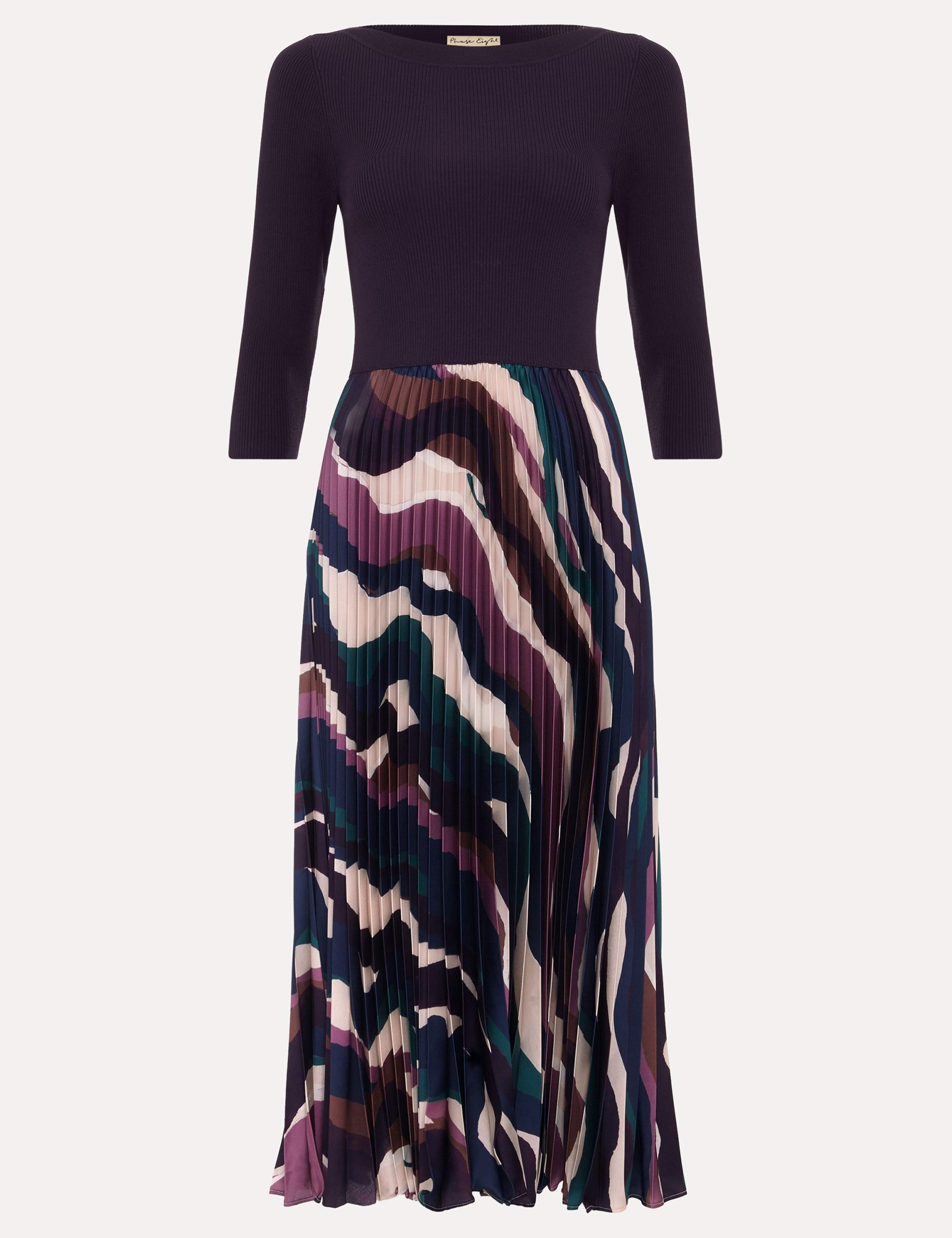 Printed Slash Neck Midi Knitted Dress 2 of 7