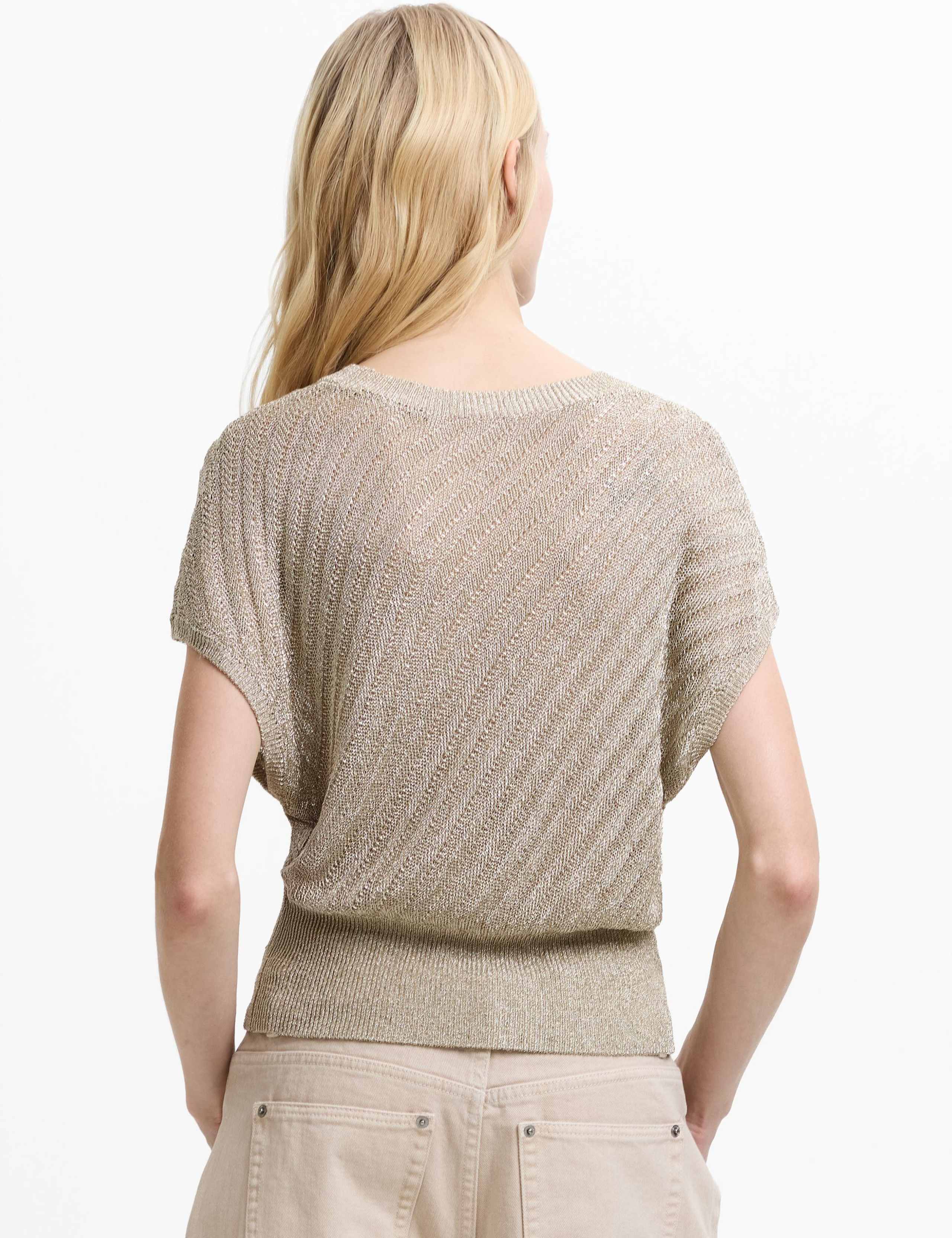 Metallic Textured Crew Neck Knitted Top 4 of 5