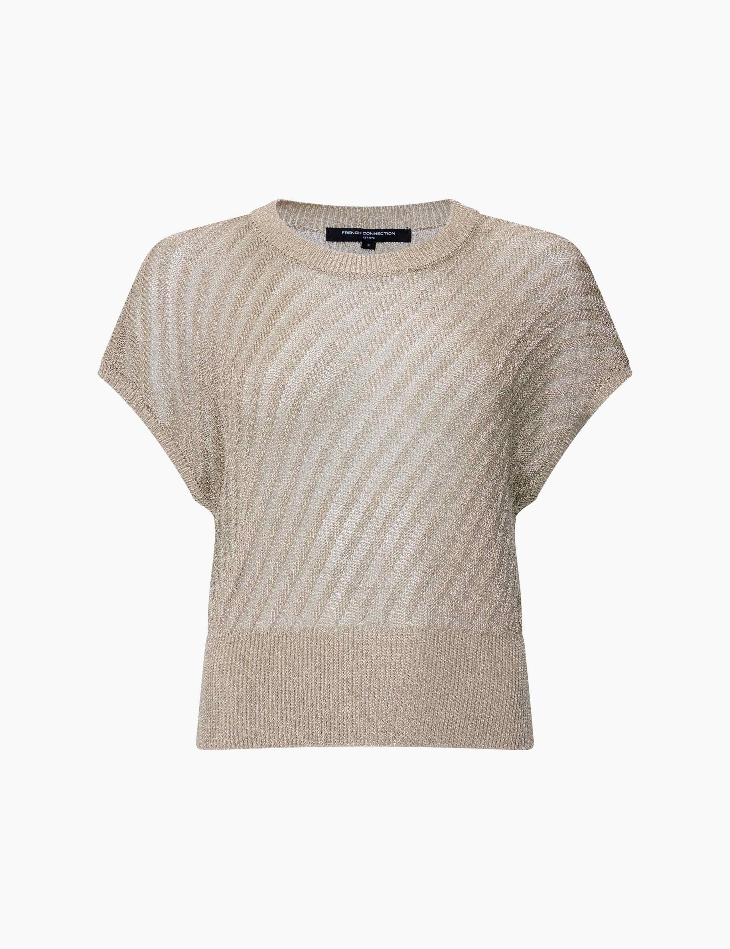 Metallic Textured Crew Neck Knitted Top 2 of 5