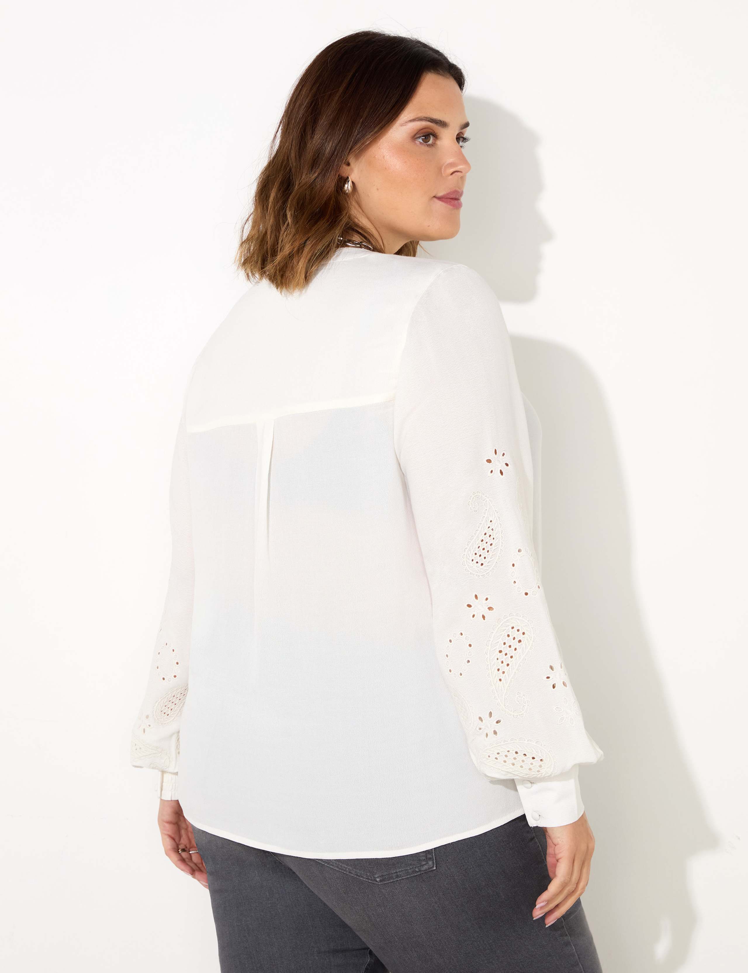 Crepe Embroidered Notch Neck Blouse 6 of 6