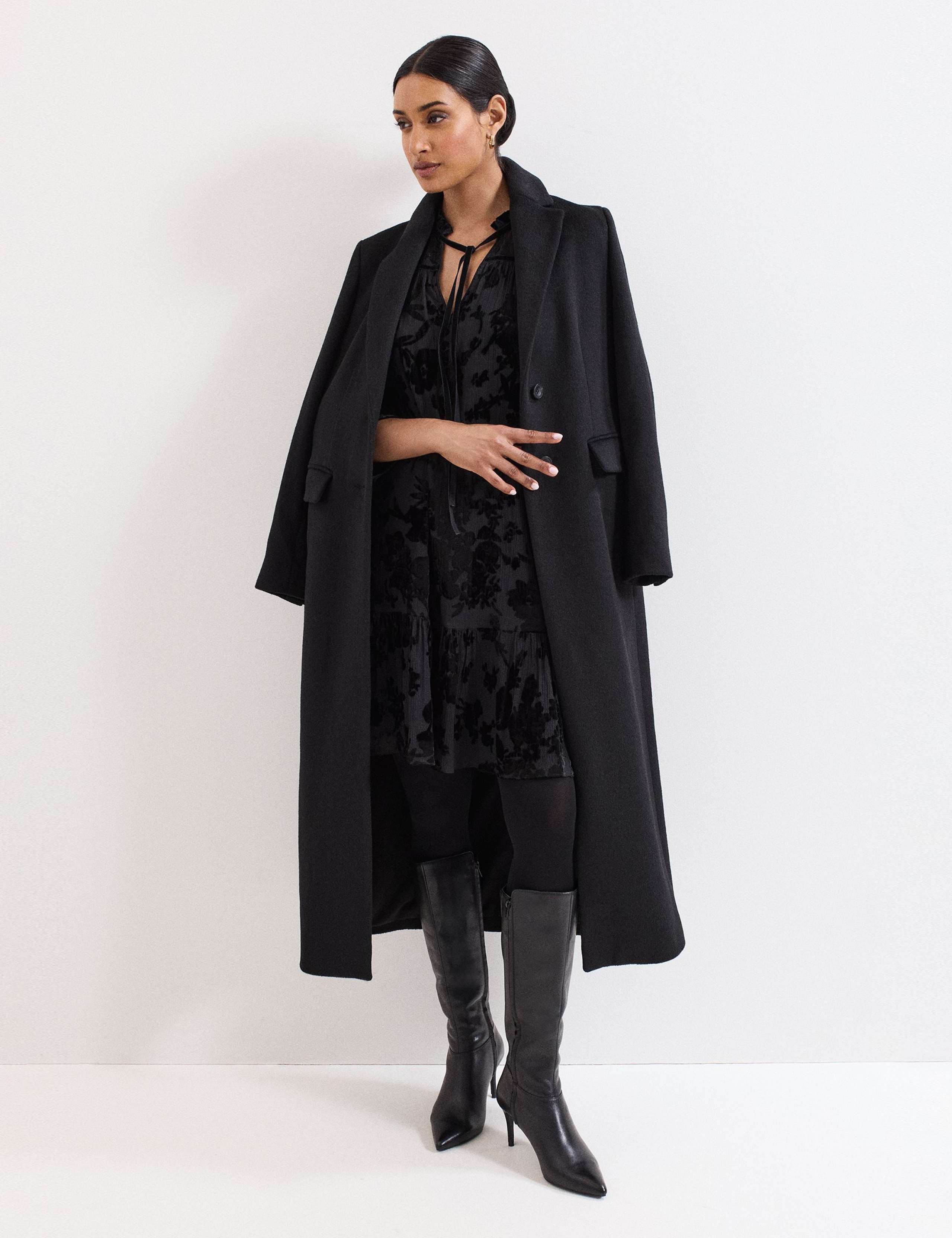 Velvet Floral Tie Neck Tiered Mini Dress 4 of 8