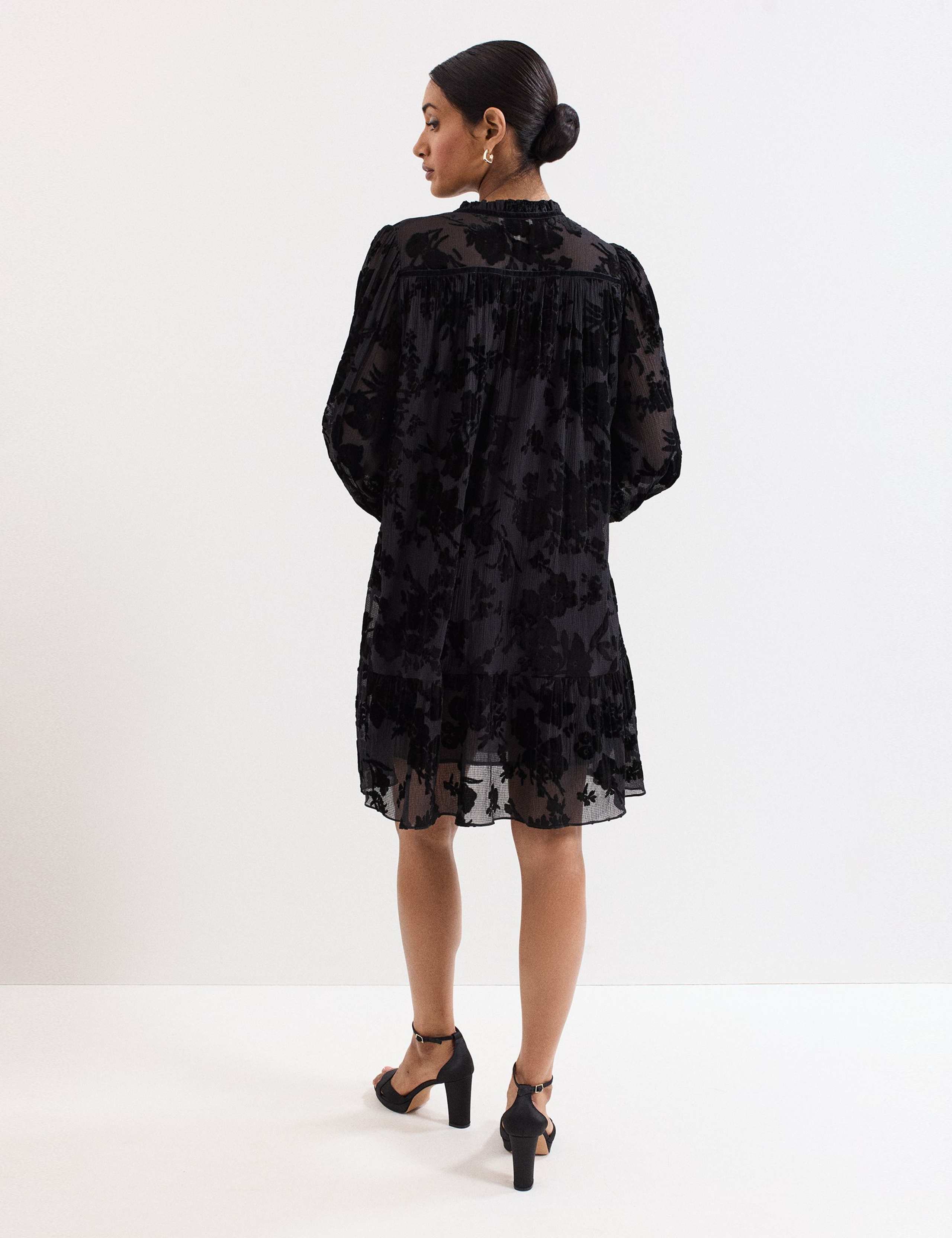 Velvet Floral Tie Neck Tiered Mini Dress 5 of 8